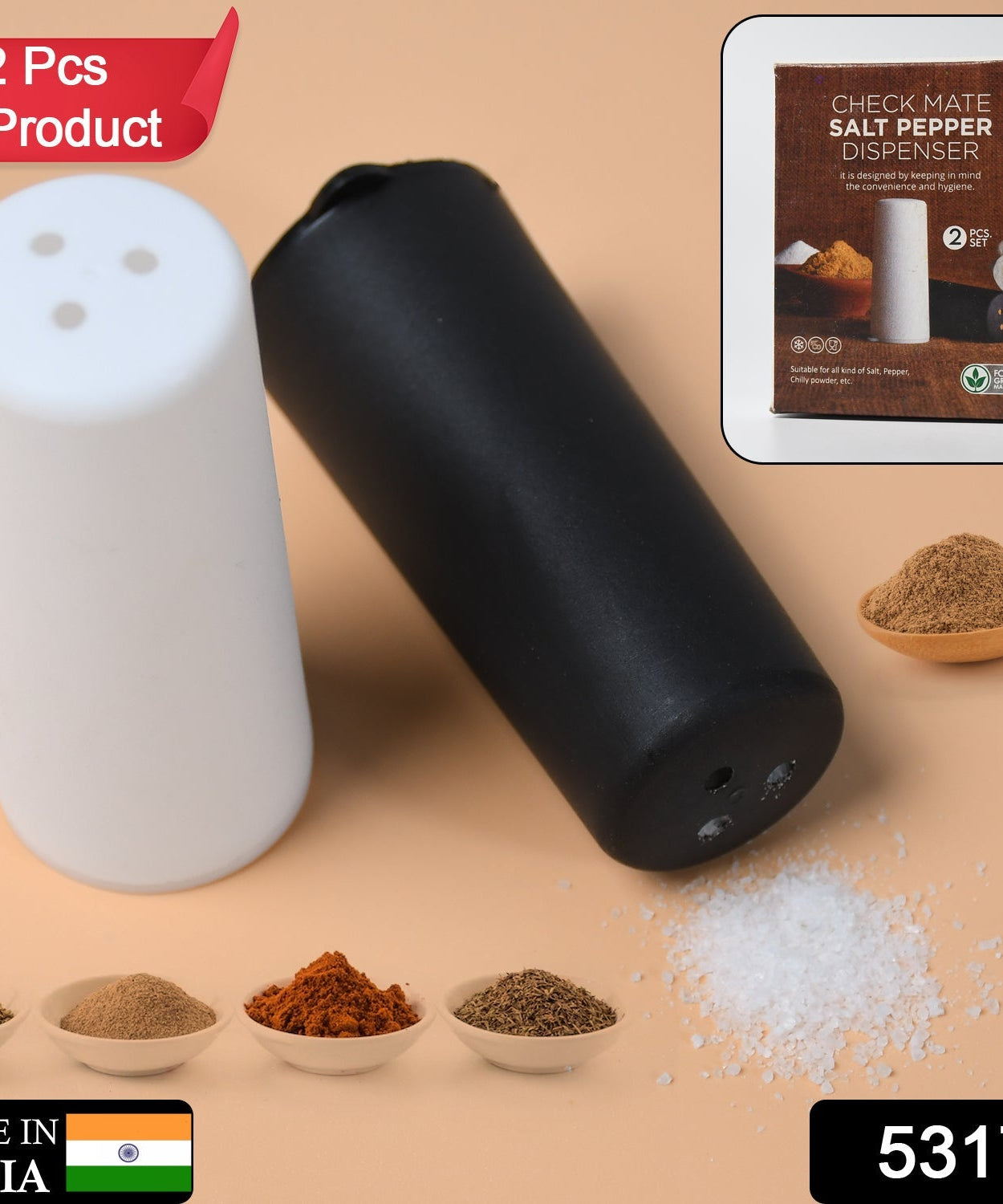 Close-up of spice dispensers