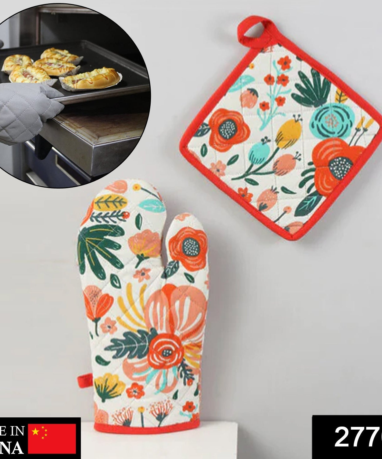 Heat-resistant cotton oven mitts for cooking and baking