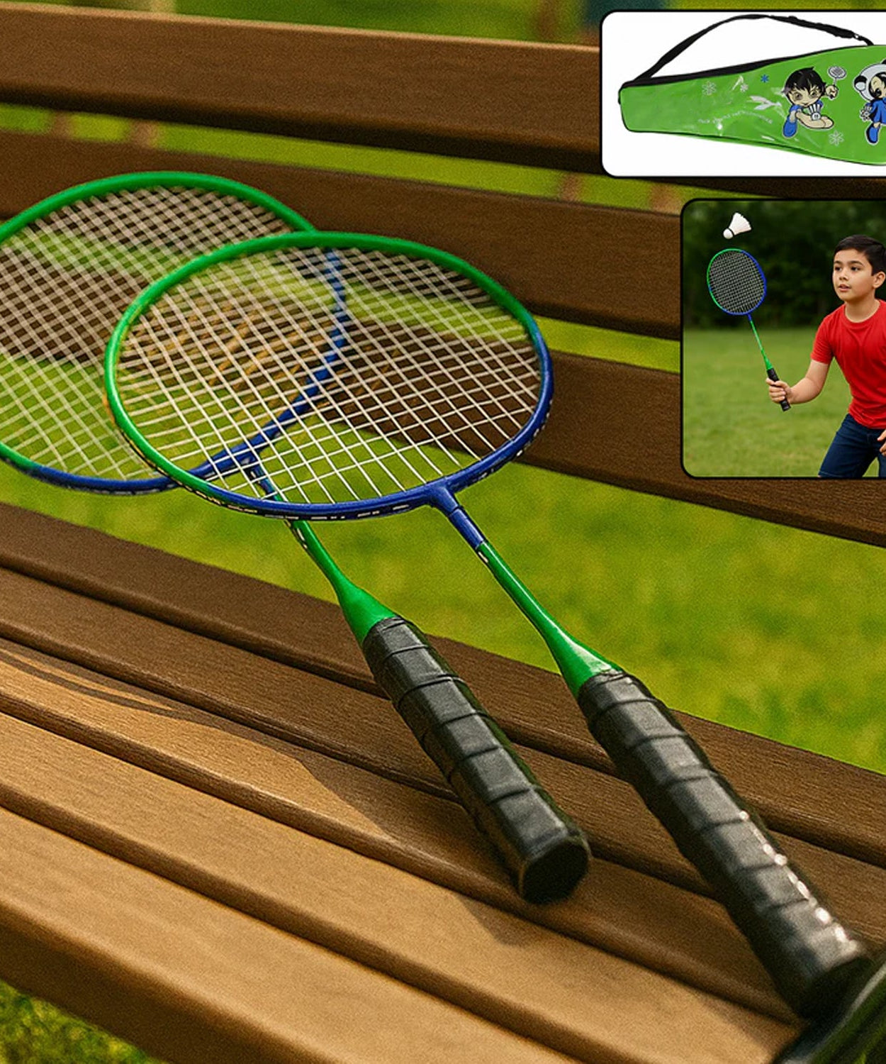 2 Pc Lightweight Kids Badminton Racket Set with Carry Bag