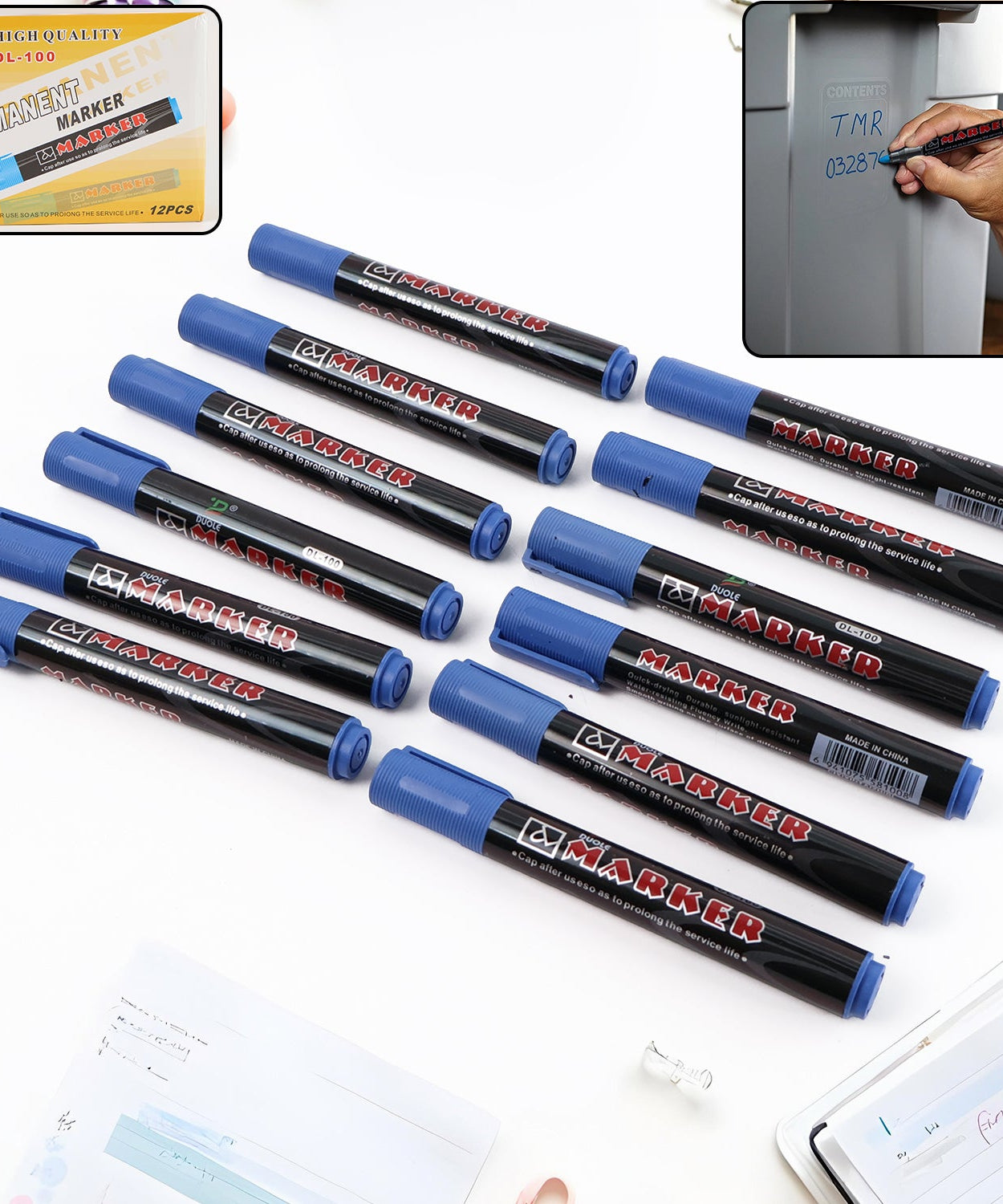 Premium Permanent Blue Marker Pen Set 
