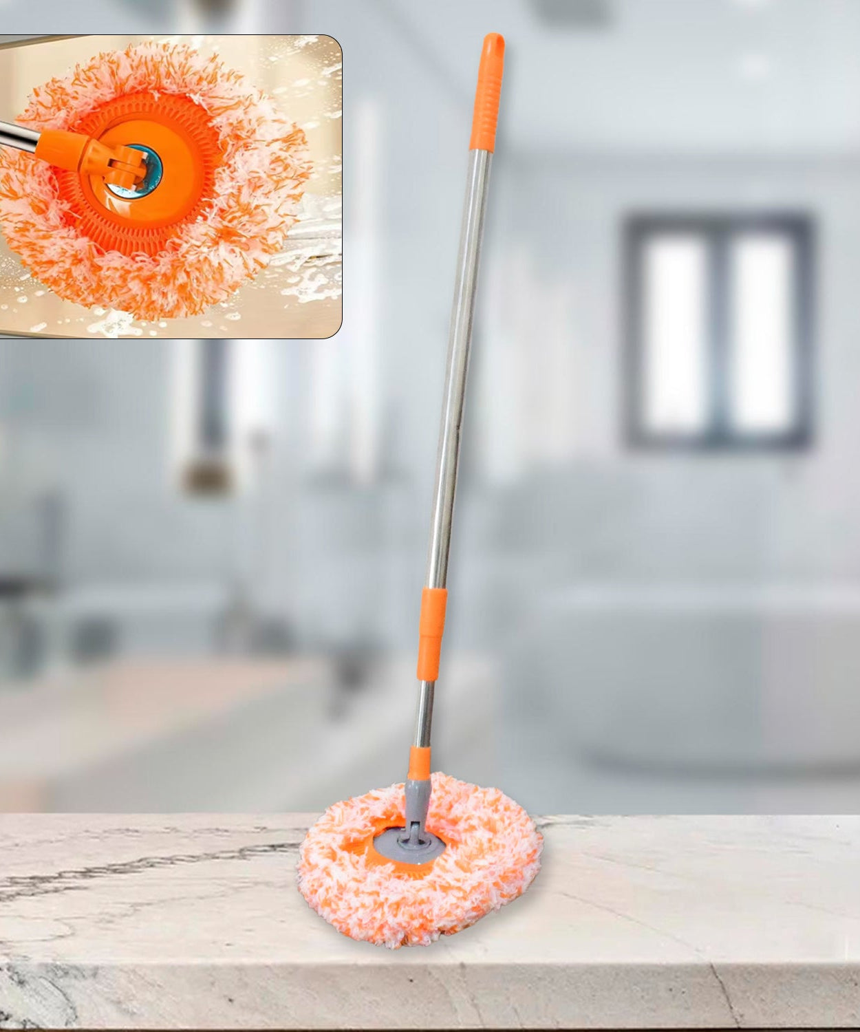 360° Rotatable Ceiling Dust Cleaning Mop Extendable Long Lightweight Handle Mop Heads Pad, Spin Scrubber for Ceiling Floor Bathroom Kitchen Tile