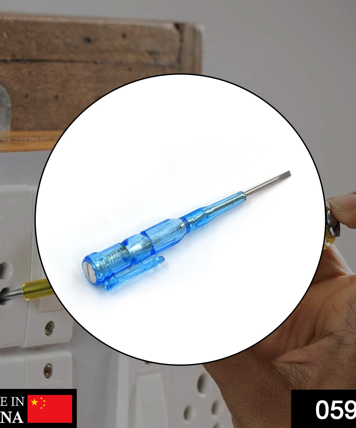 Screwdriver with metal tester for electrical diagnostics.