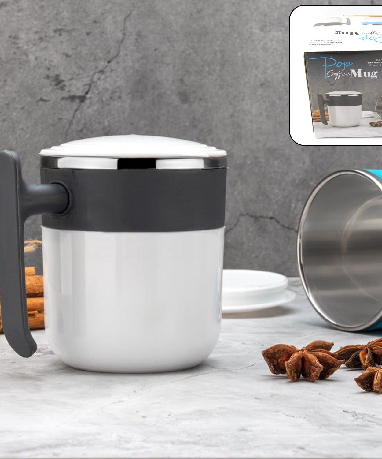 Stainless Steel Insulated Coffee/Tea Mug with Lid – Double Wall Hot Beverage Travel Cup, Milk Mug for Office & Home Use (1 Pc)