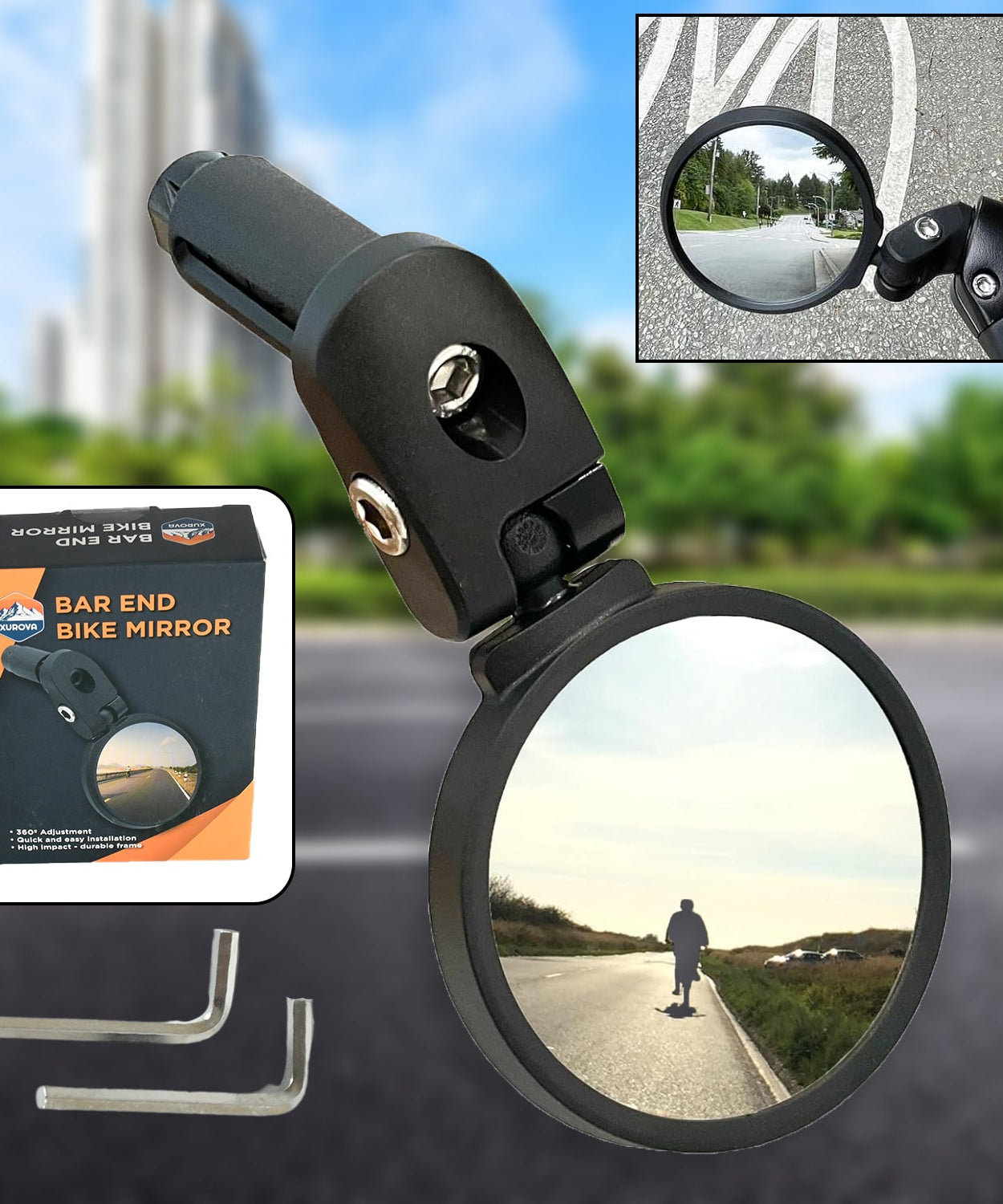 Bar End Bike Mirror: 360° Rotatable & Foldable (1 Pc)