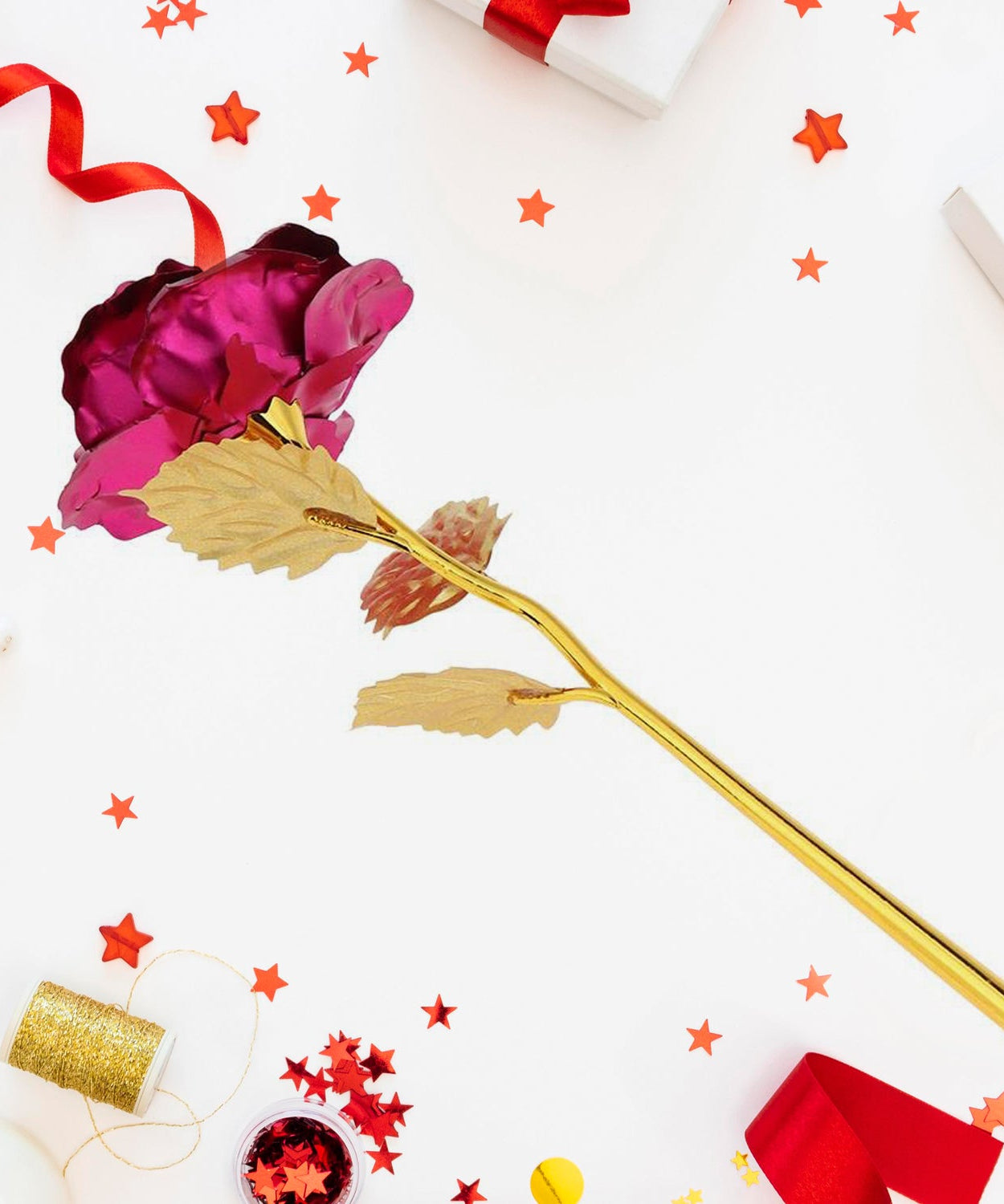 Gold Rose Artificial Rose Flower With Gift Box, Plastic Flowers Best Gifts for Friend Girl Wife Women, Golden Rose Gift for Valentine's Day, Mother's Day, Anniversary, Birthday, Wedding, Gold (1 Pc)