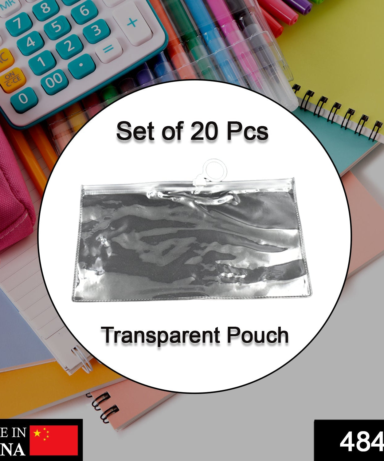 Clear pouches for carrying stationery and other supplies