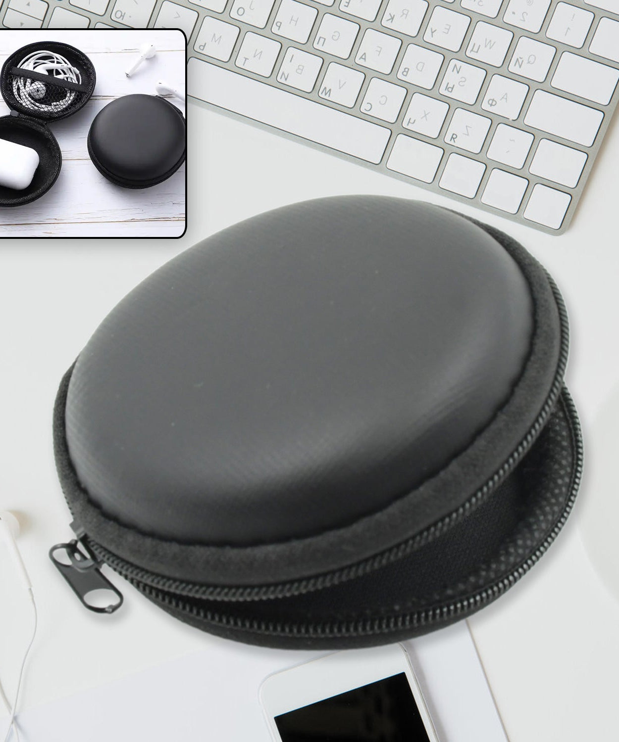 Cute round earphone carrying case