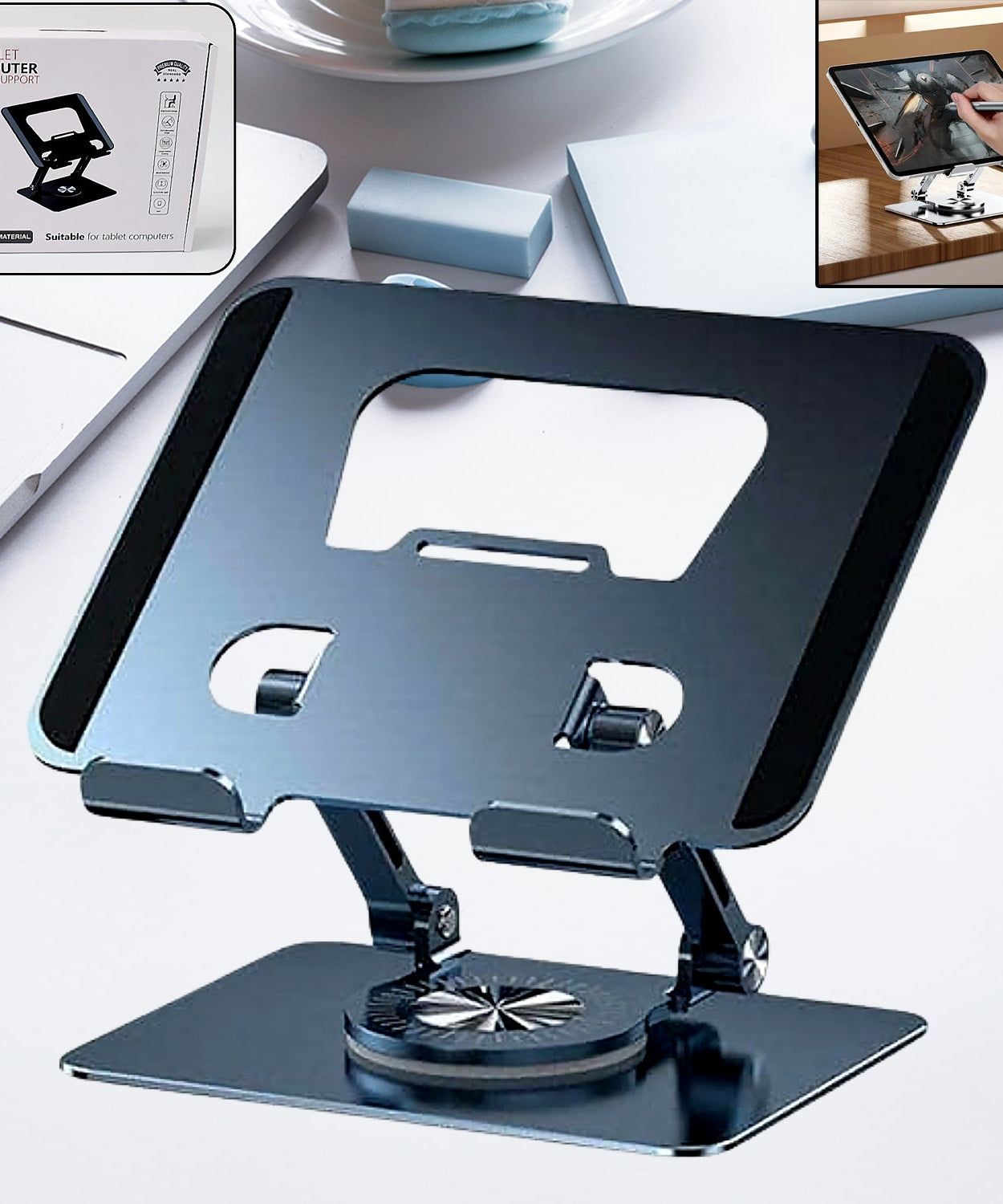 Aluminum Alloy 360°Rotating Bracket, Adjustable Laptop Stand, Portable Foldable Ergonomic Laptop Support