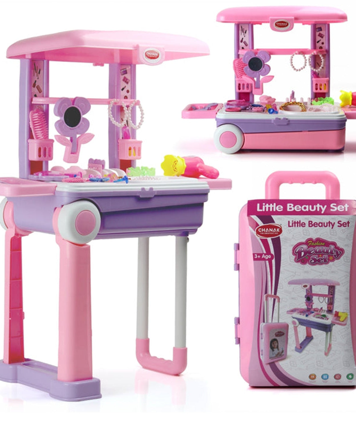 Big Beauty Set Suitcase On Wheel, The Ultimate Beauty Set On Wheels for Girls, Makeup Kit is Easy to Clean & Use, Portable Beauty Set with 25 Pieces for 3 Years BIS Approved. (Beauty Set Trolley)