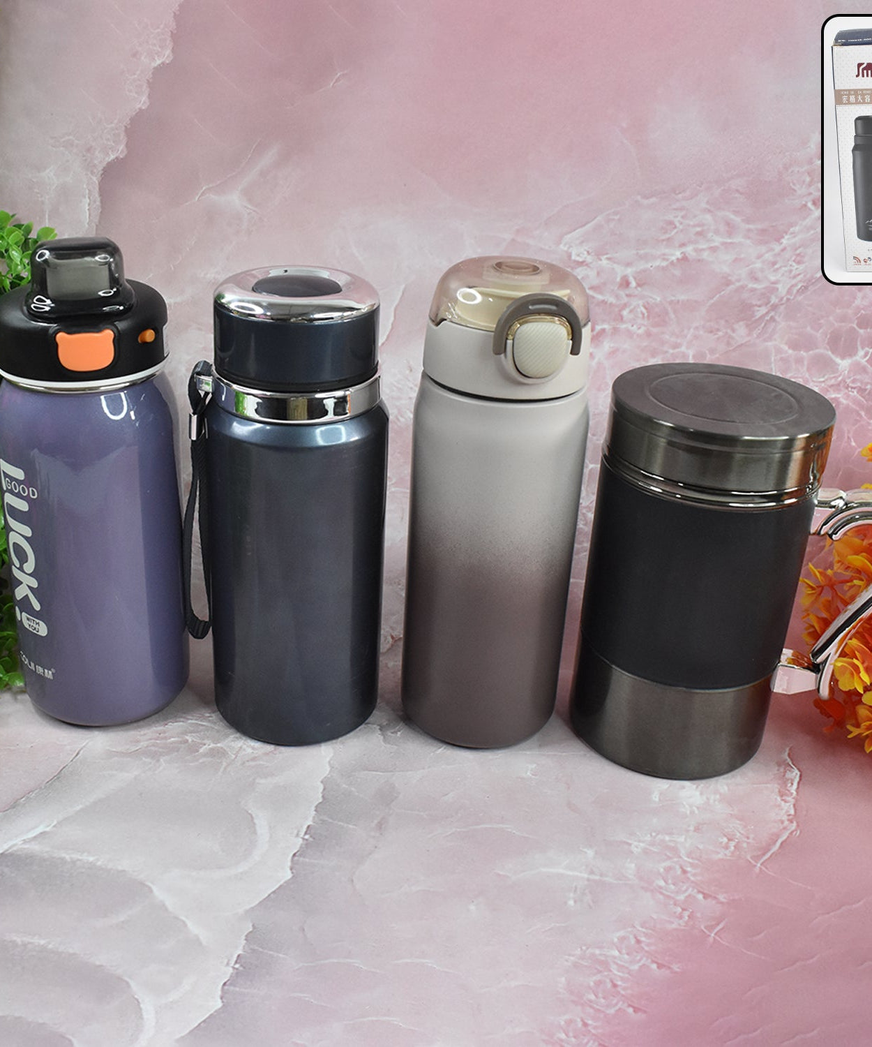 Stainless Steel Water Bottles Approx 600ML (Mix Design & Color / 1 Pc)