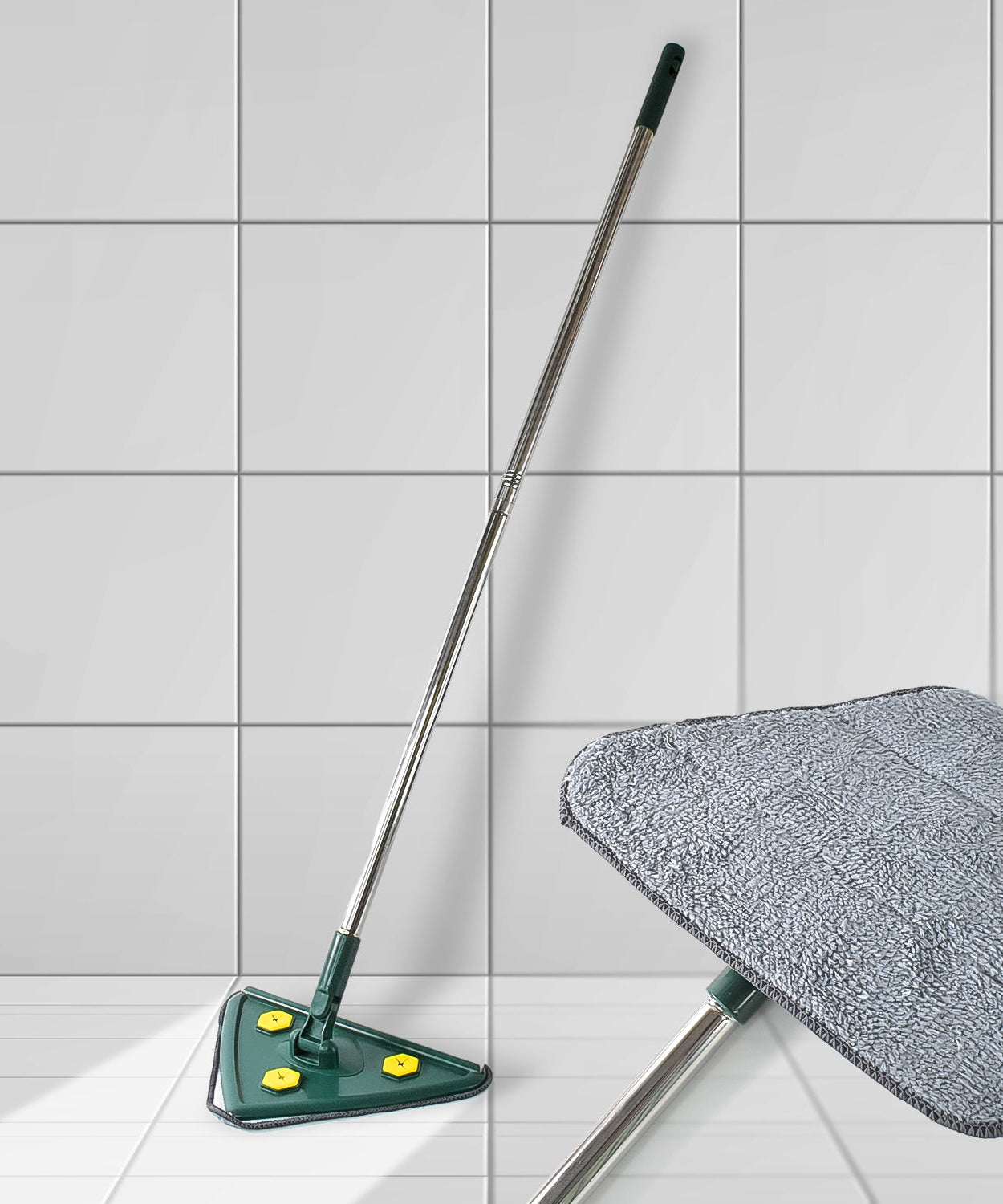 2-in-1 Extendable Triangle Mop – Retractable, 360° Rotating, Telescopic & Reusable Mop Heads (1 Pc)