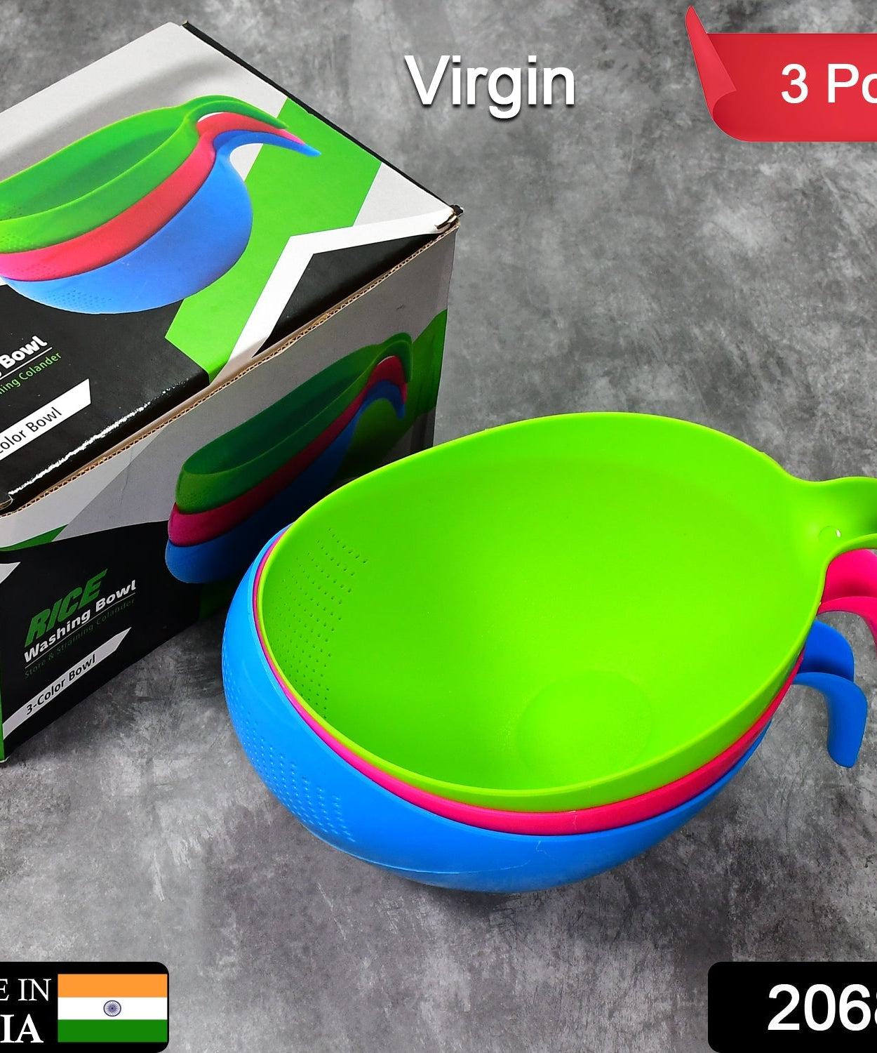 Food strainer with handle, plastic bowl for rice and vegetables