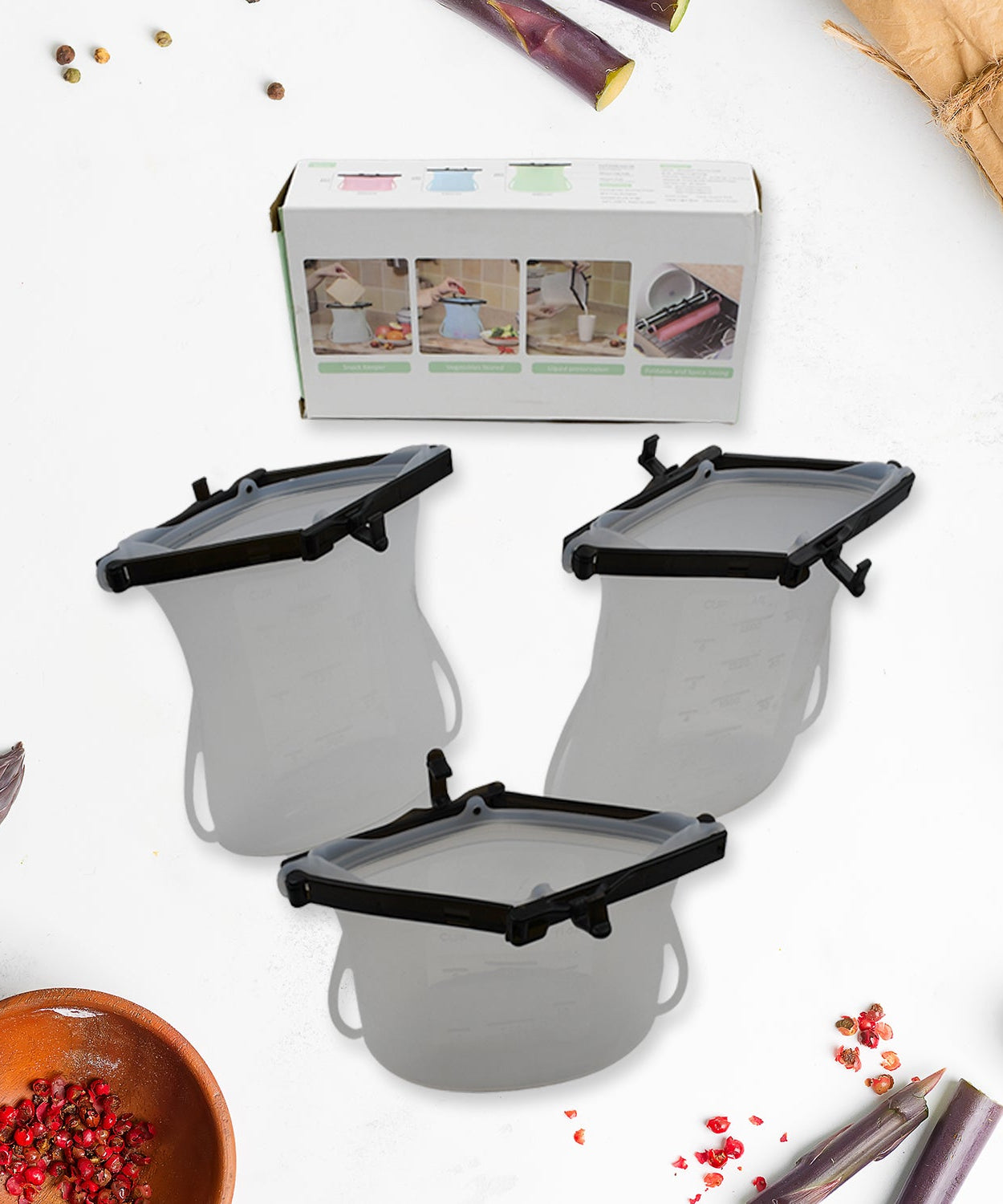 Reusable silicone food storage bags