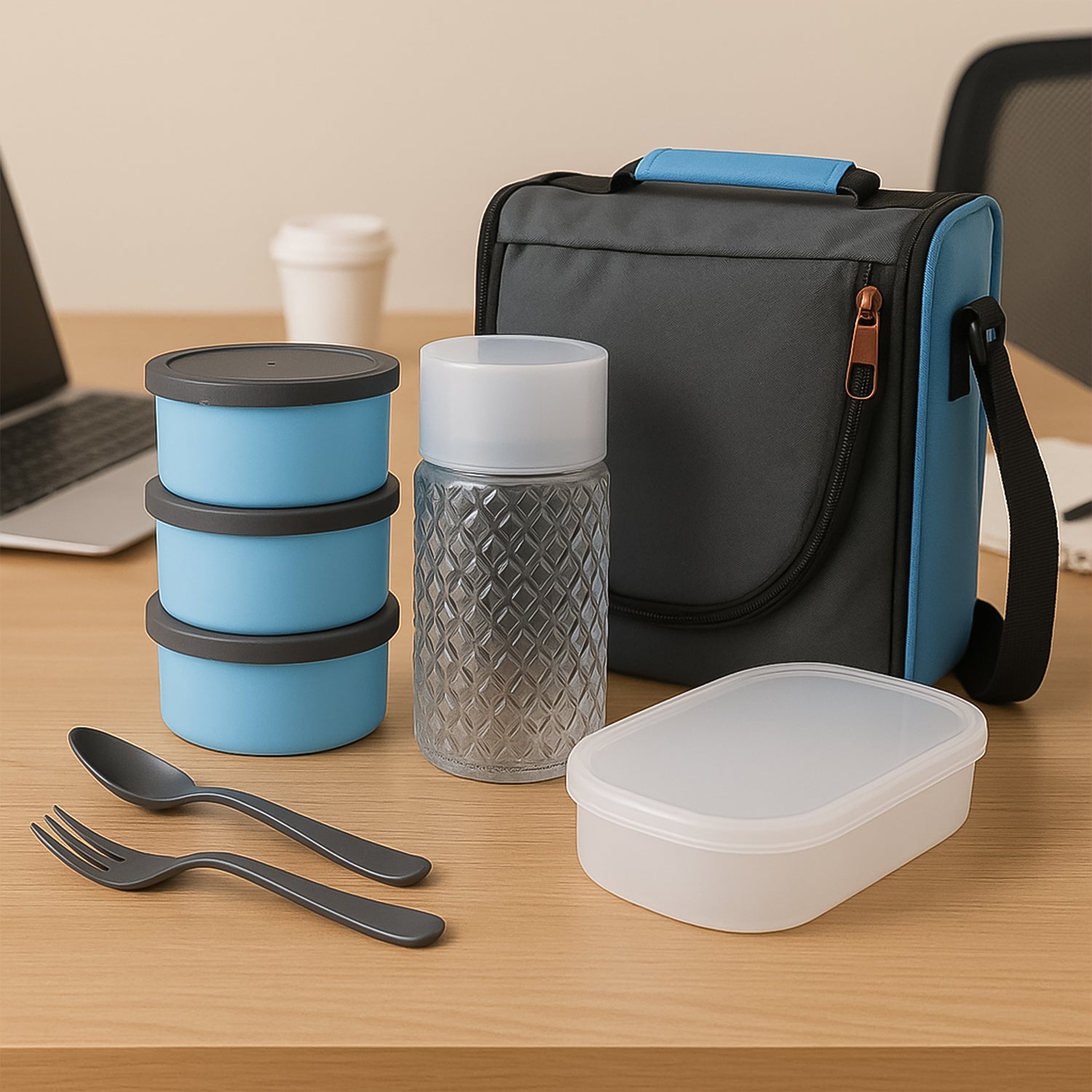 All-in-One Lunch Box with Fabric Bag for Office & School