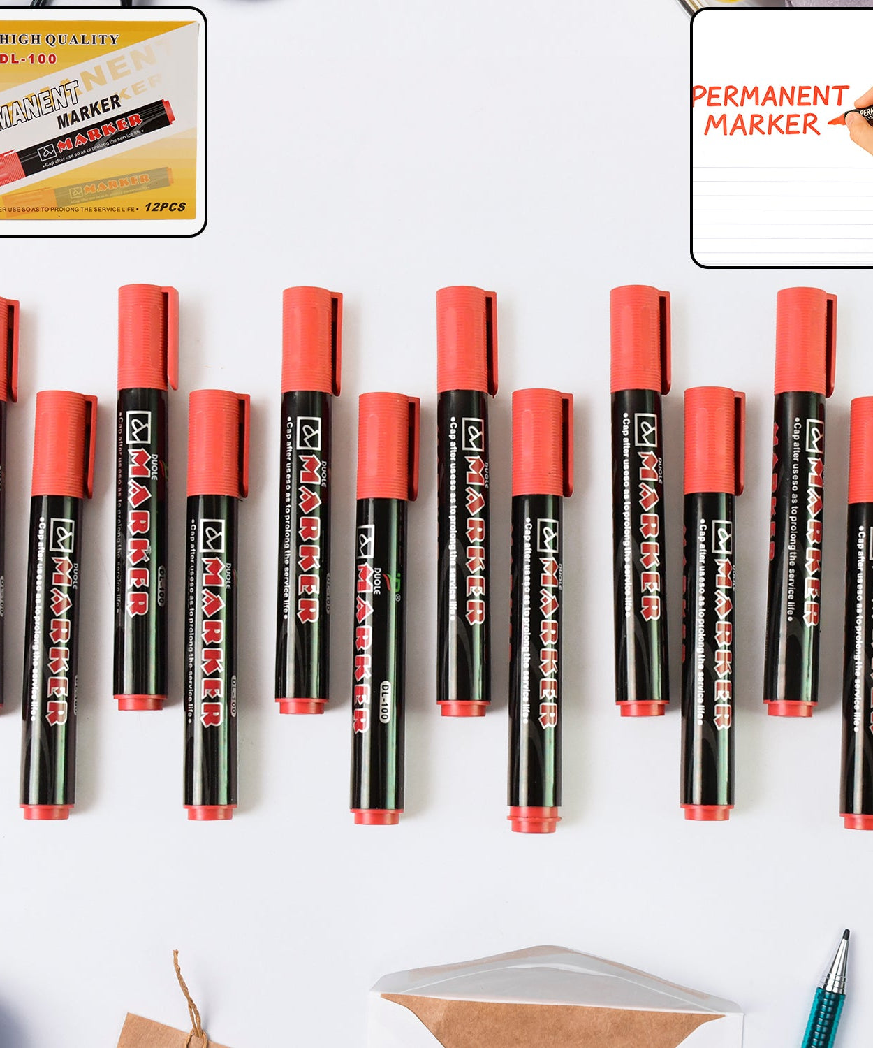 Premium Permanent Red Marker Pen Set