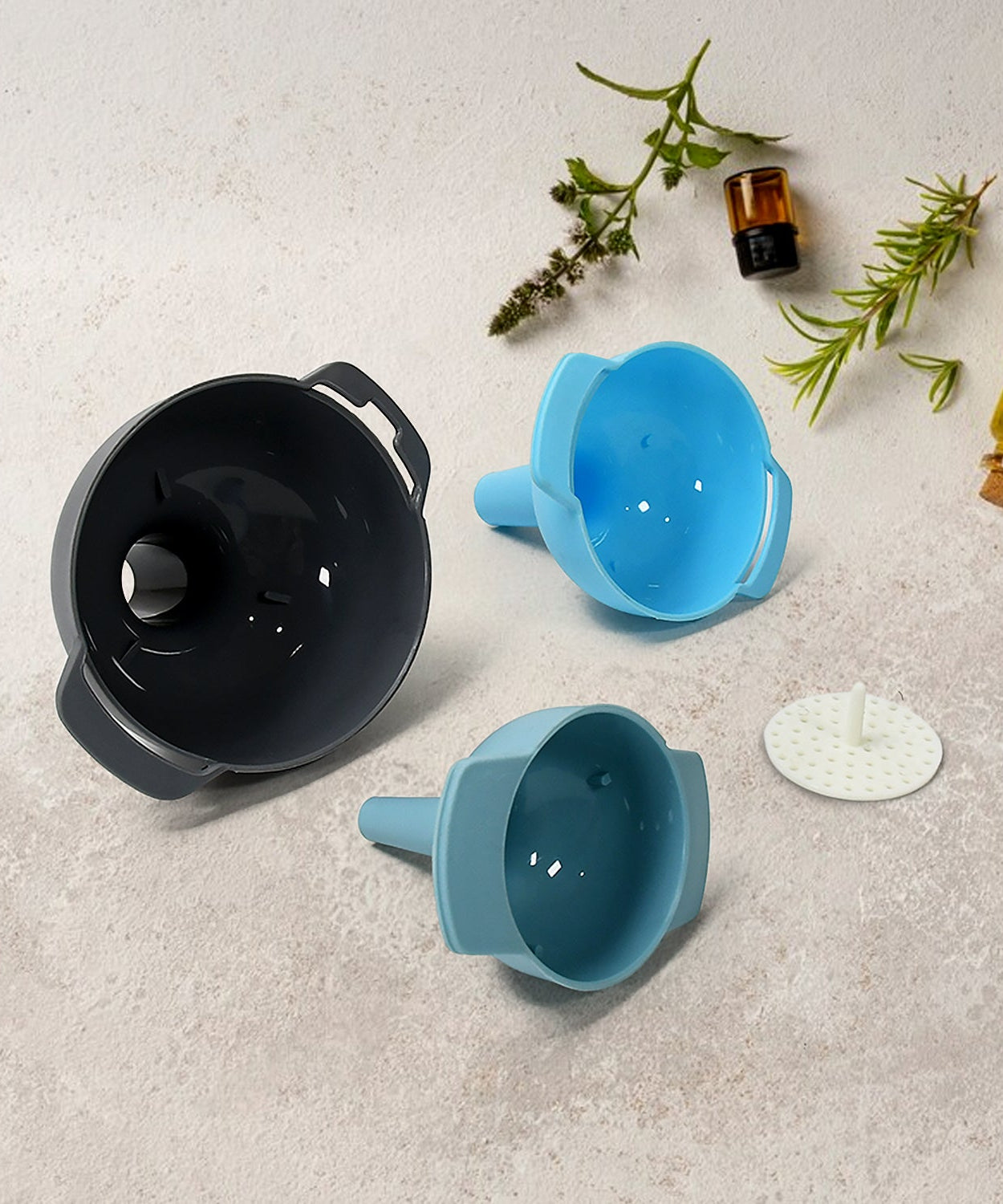 3 in 1 Kitchen Funnel Set of 3, Funnel for Filling Bottle, Small Canning Funnel with Handle, Food Grade Plastic Funnel with Detachable Strainer Filter for Liquid, Dry Ingredients, and Powder