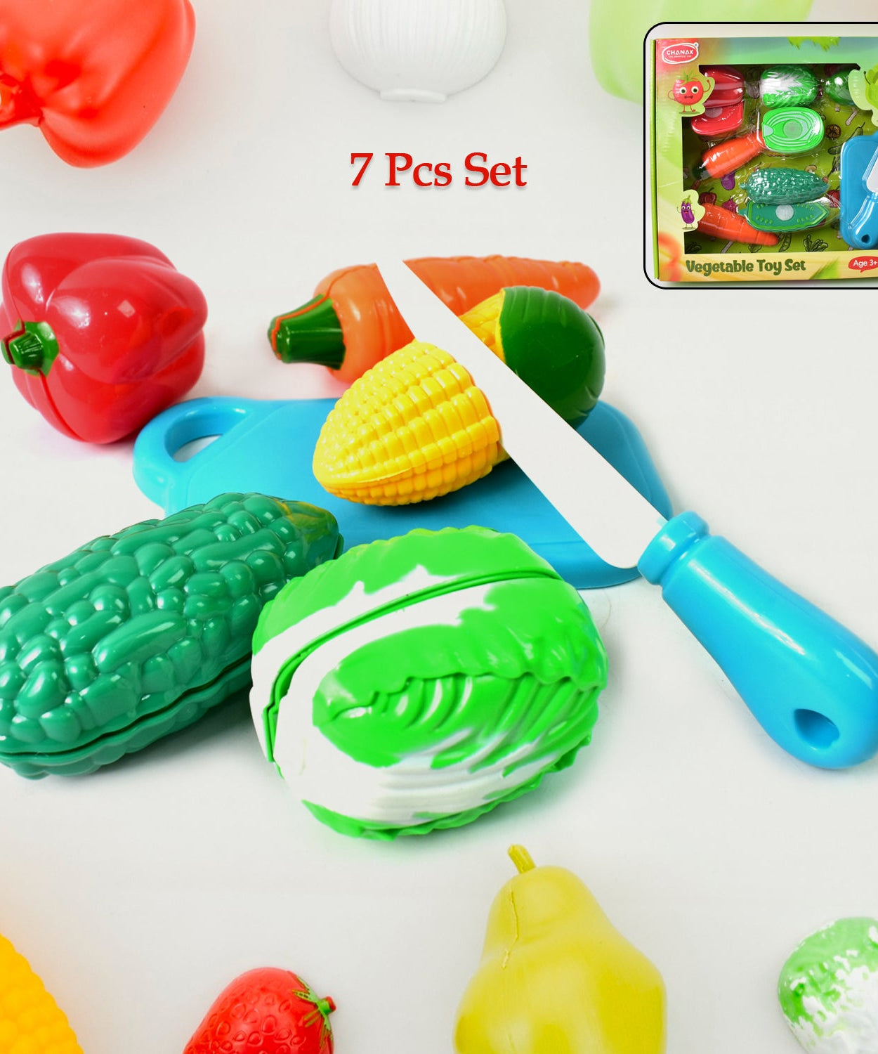 Realistic slice-able fruits and vegetables cut in 2 part play toy set