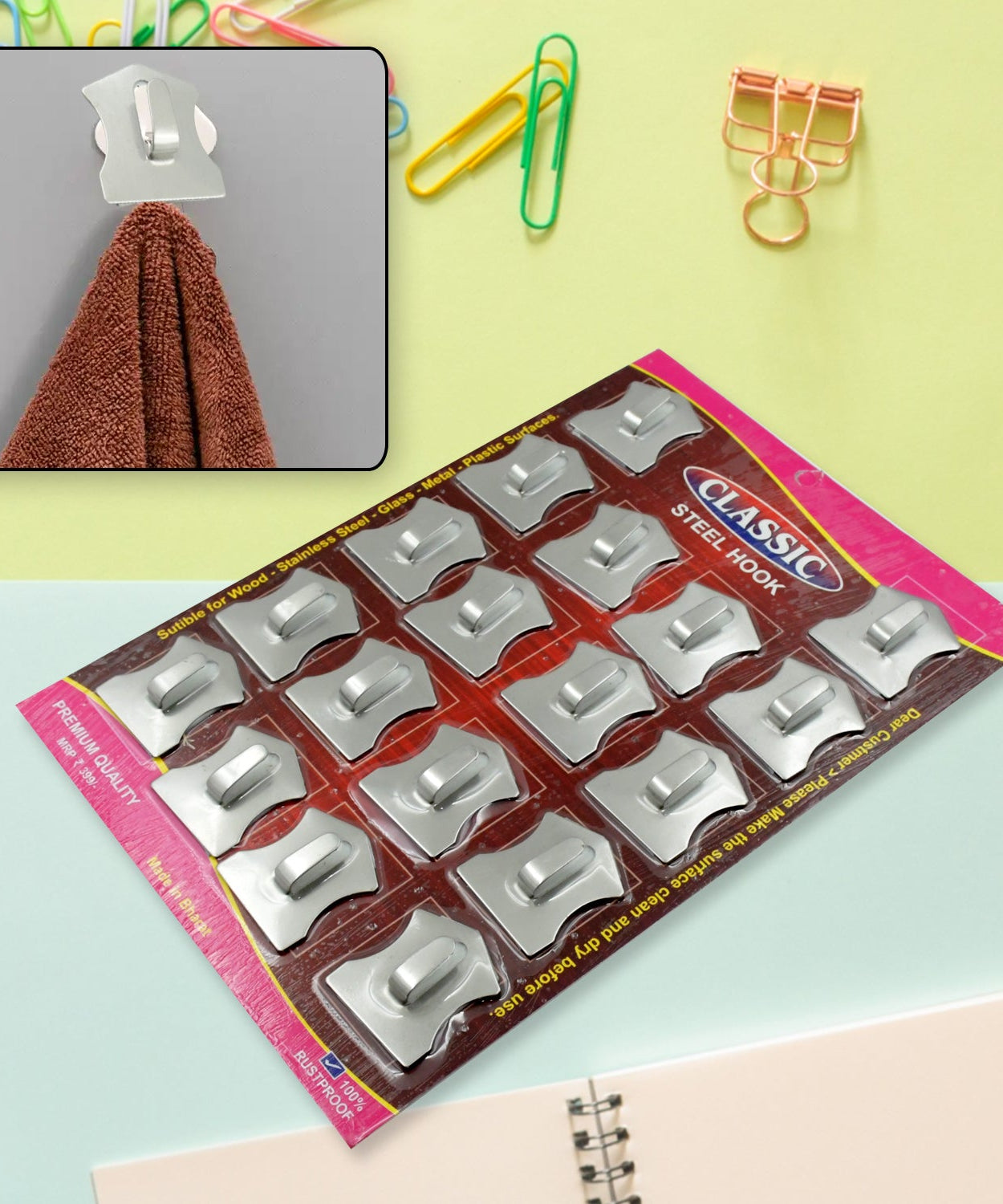 Stainless steel wall hooks, 18-piece set