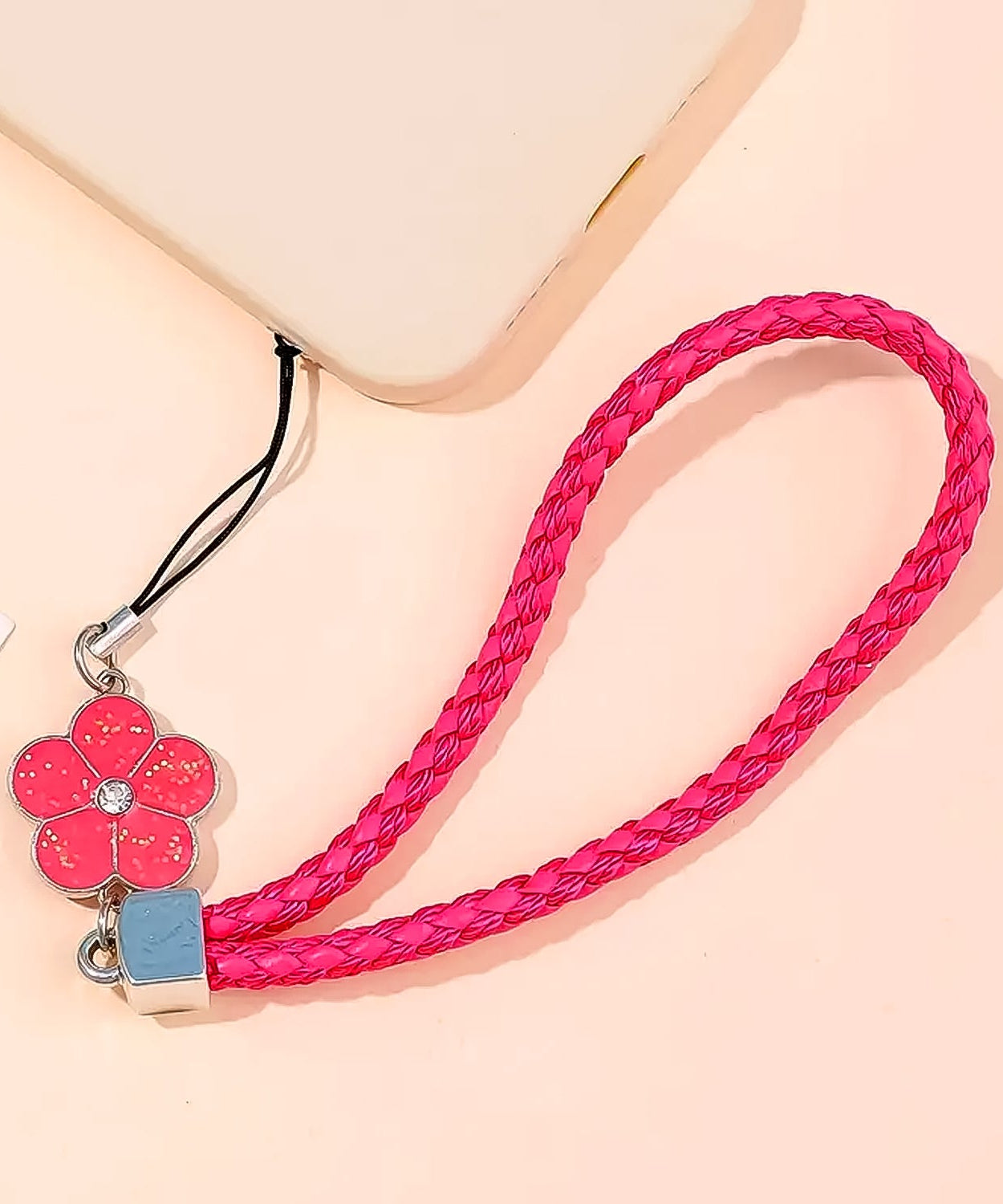 Flower Shape metal alloy pendant Nylon Braided leather hand strap lanyard phone (1 Pc / Multicolor)