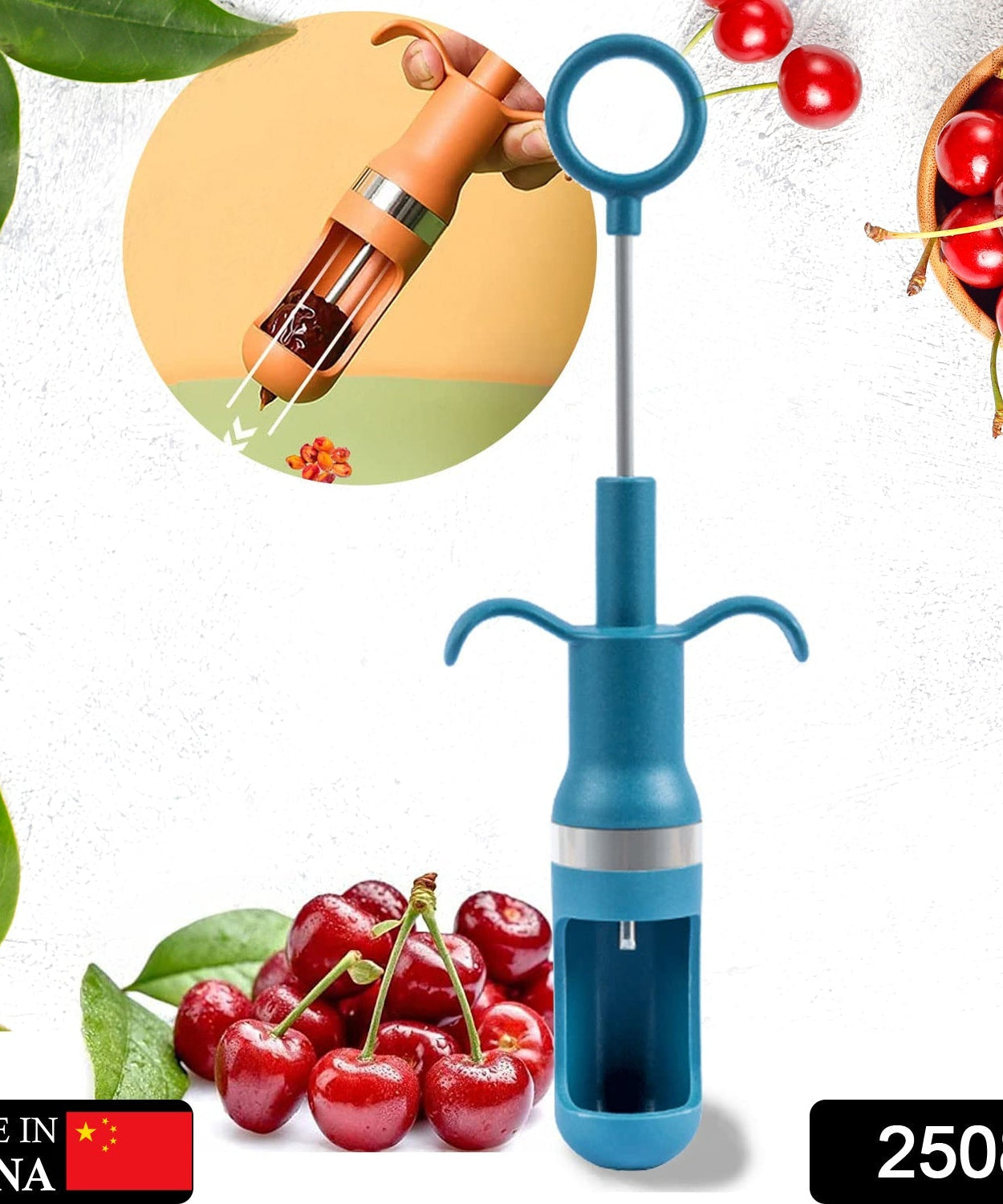 Cherry corer tool with one-hand operation, ideal for making jams.