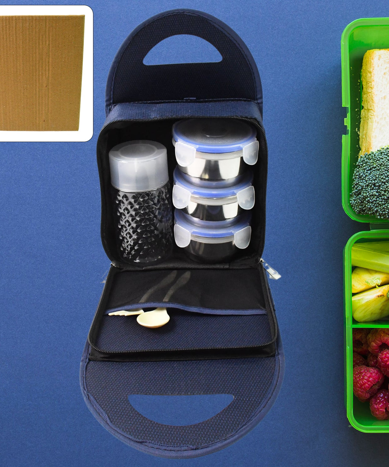 Compact Stainless Steel Airtight Lunch Box Set - 4 pcs (3 Leakproof Containers and 1 Bottle)