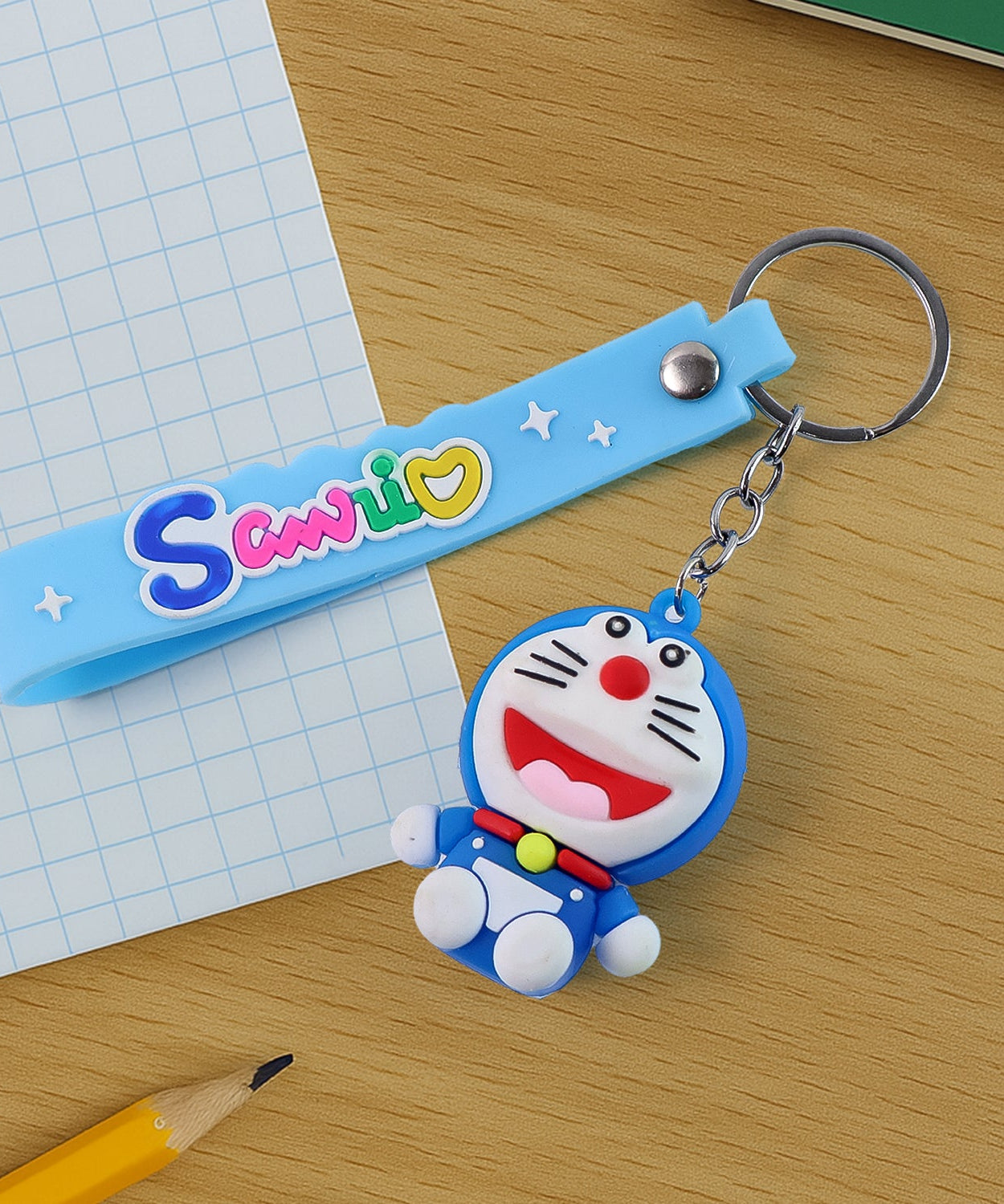 Cute Cartoon Silicone 3D Key Chain with Metal Hook & Strap (Pack of 1 / Mix Design)