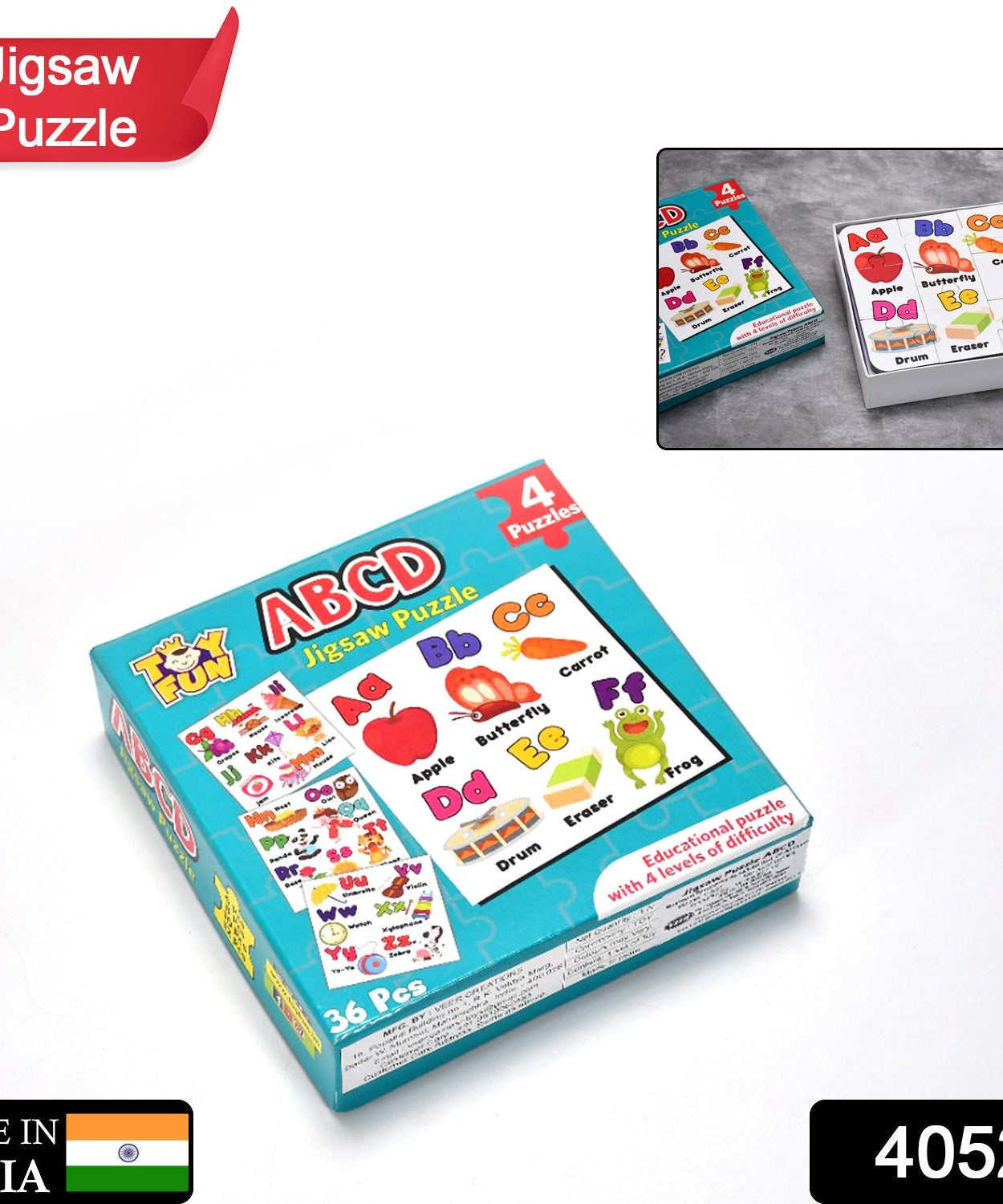 Set of 4 ABC puzzles for children, bright colors