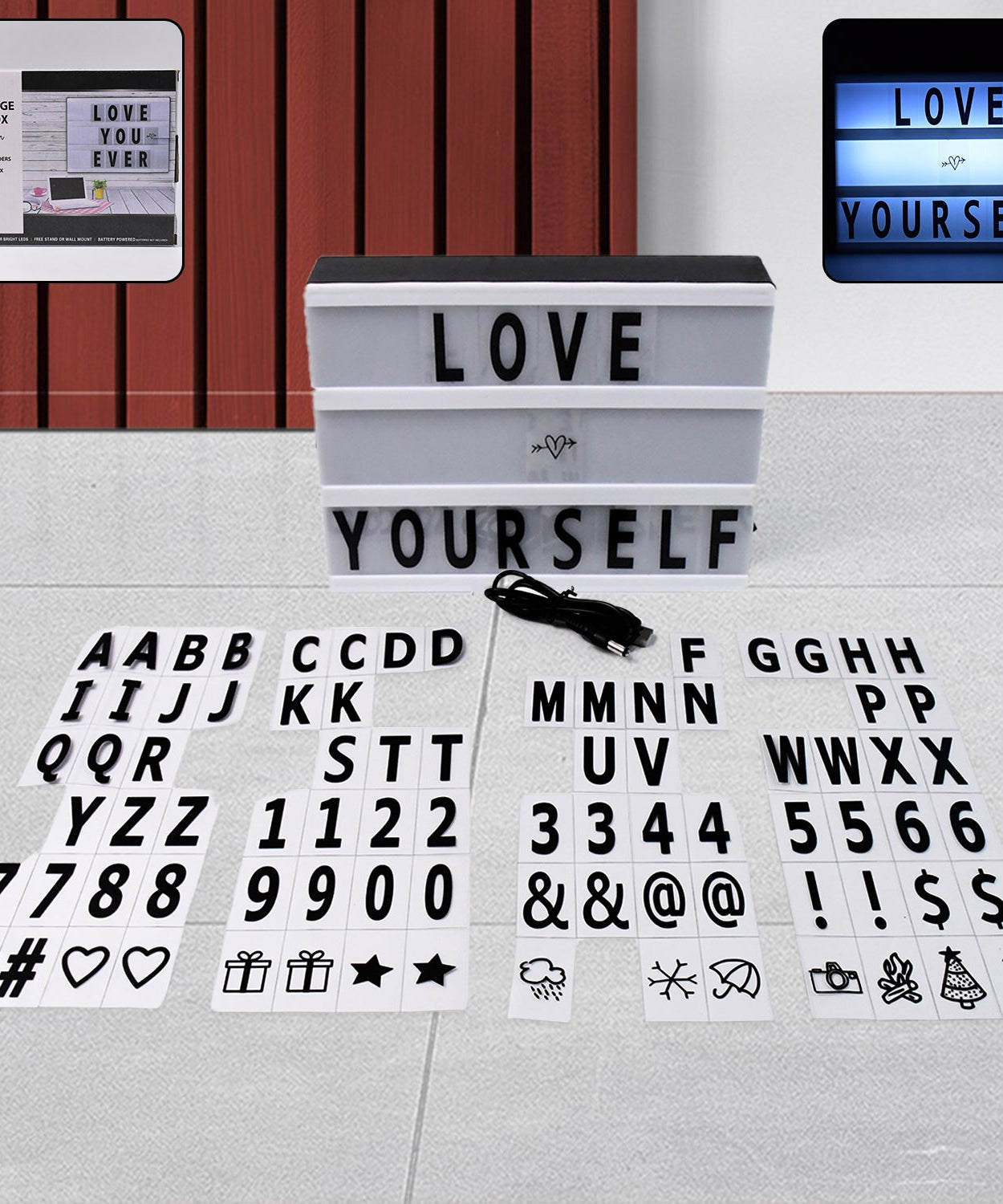 Black Mini A6 Magnetic Cinematic Light Box with 82 Characters and 10 Emojis  (1 Set)