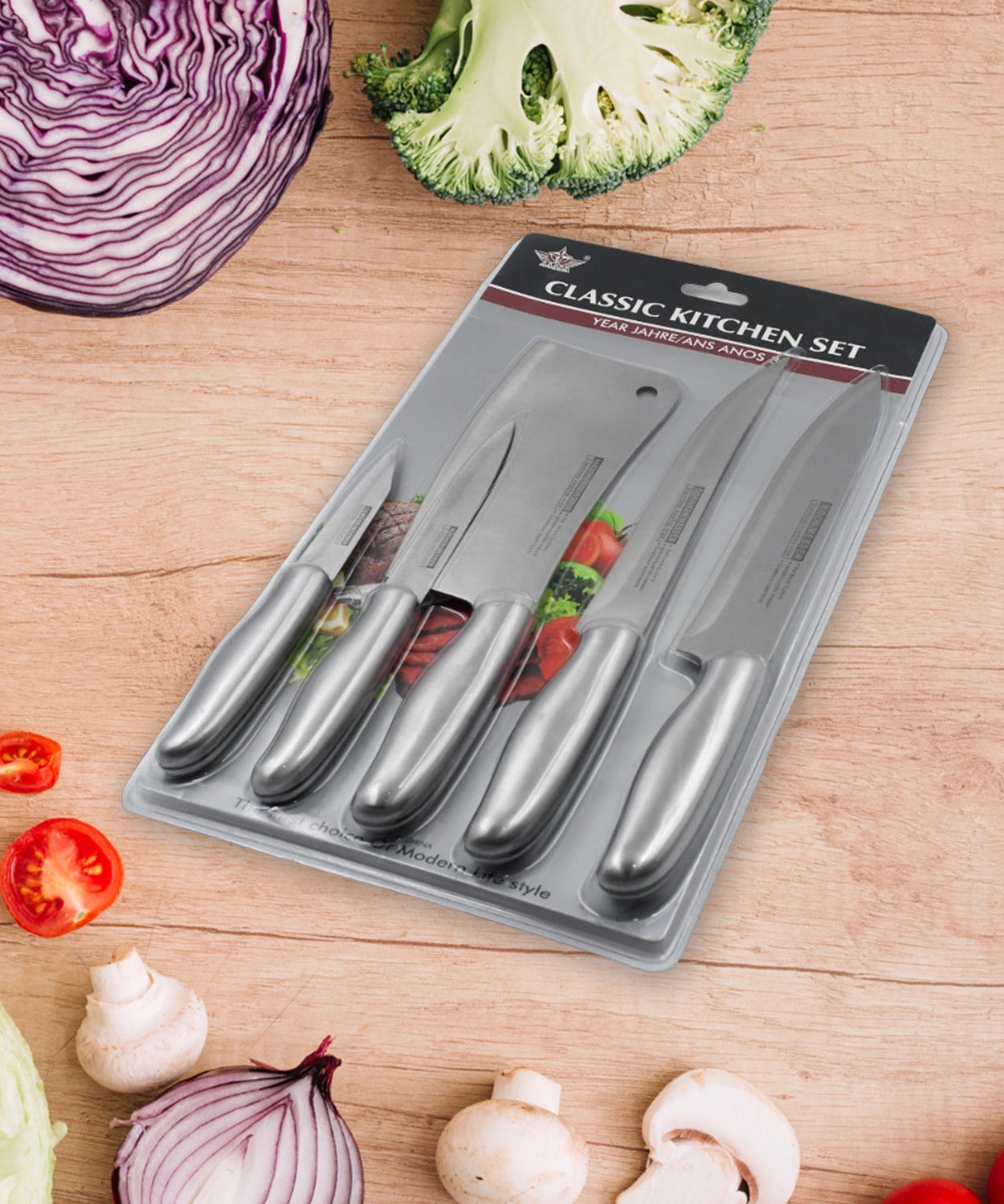 Professional kitchen knife set with 5 sharp and durable knives.