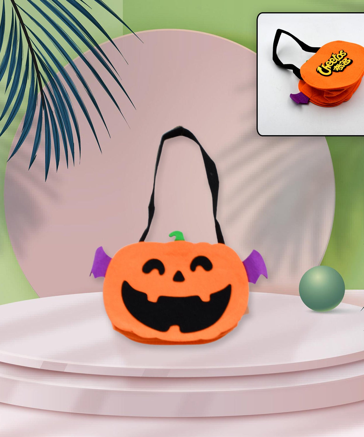Halloween pumpkin candy bag, portable non-woven tote for trick or treat
