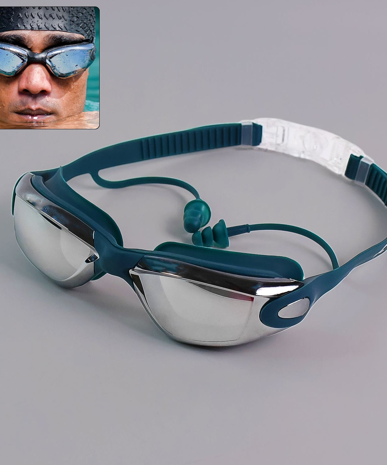 Knx Professional Anti-Fog UV Protection Swimming Goggles with Mirrored Lenses and Earplugs