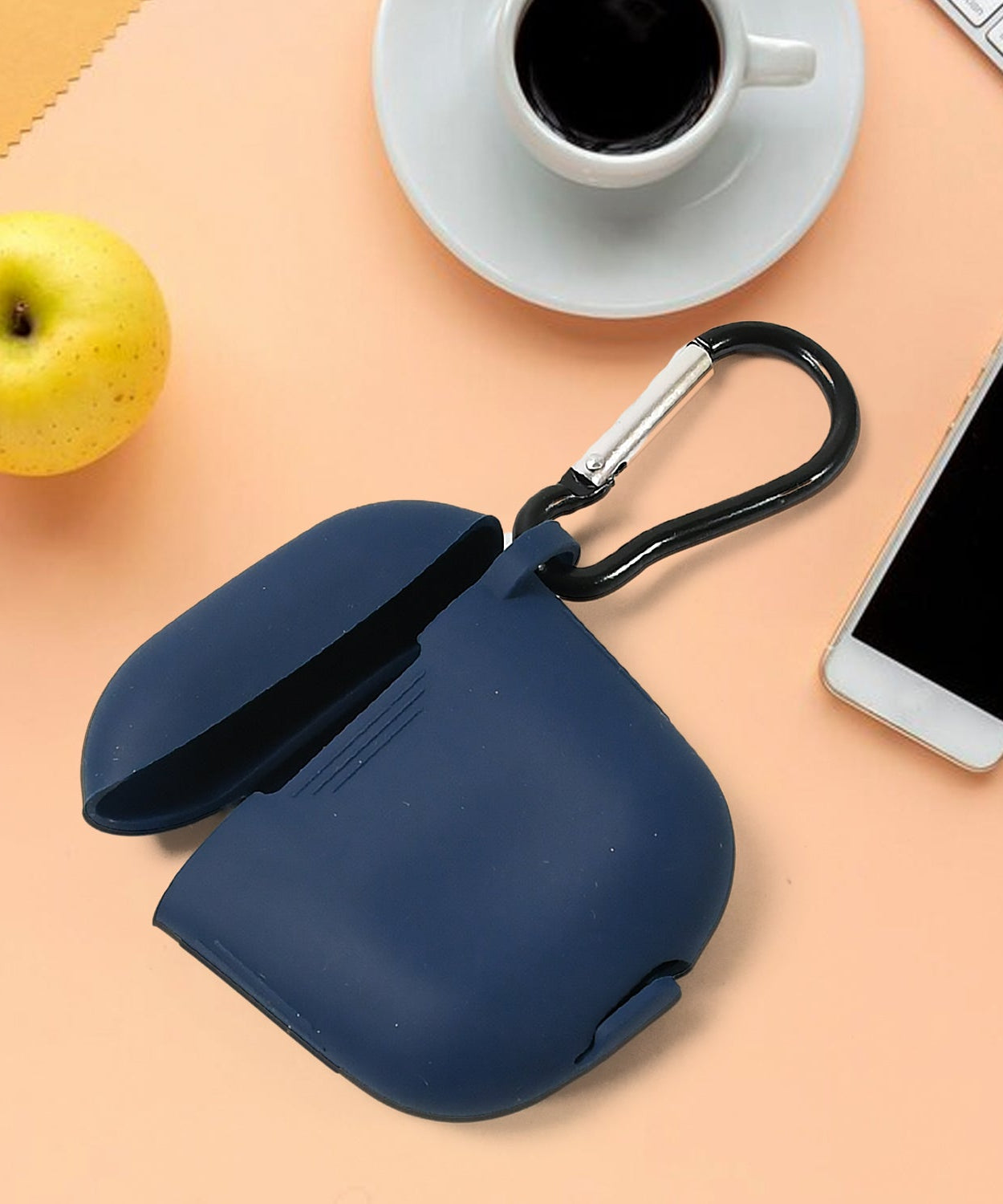 Silicone Shockproof Protection Wireless Headphones Carrying Box Cover with Metal Keychain