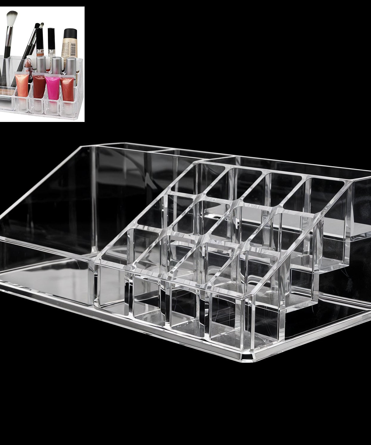 16 Compartment Cosmetic Makeup Jewellery Lipstick Storage Organiser Box, Cosmetic Storage Box Make-up Lipstick Organizer / Lipstick Holder Case  Transparent