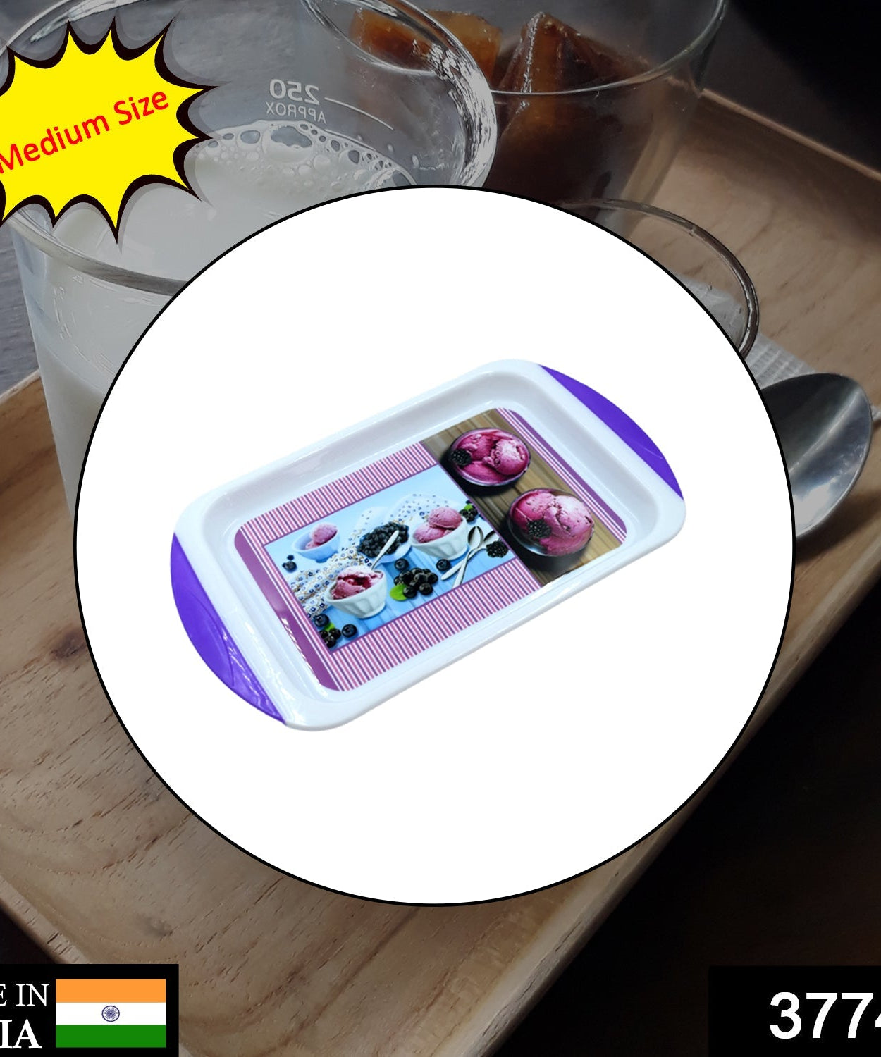 Plastic tray of medium size, suitable for kitchen and general purposes.