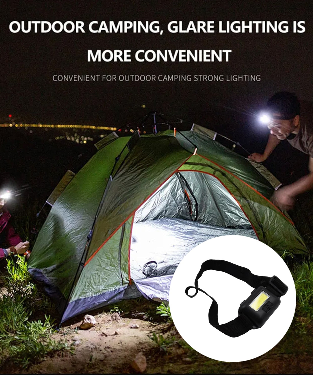 10W COB Waterproof Headlamp – Portable Lantern for Camping, Hiking, Cycling & Hunting (1 Pc)