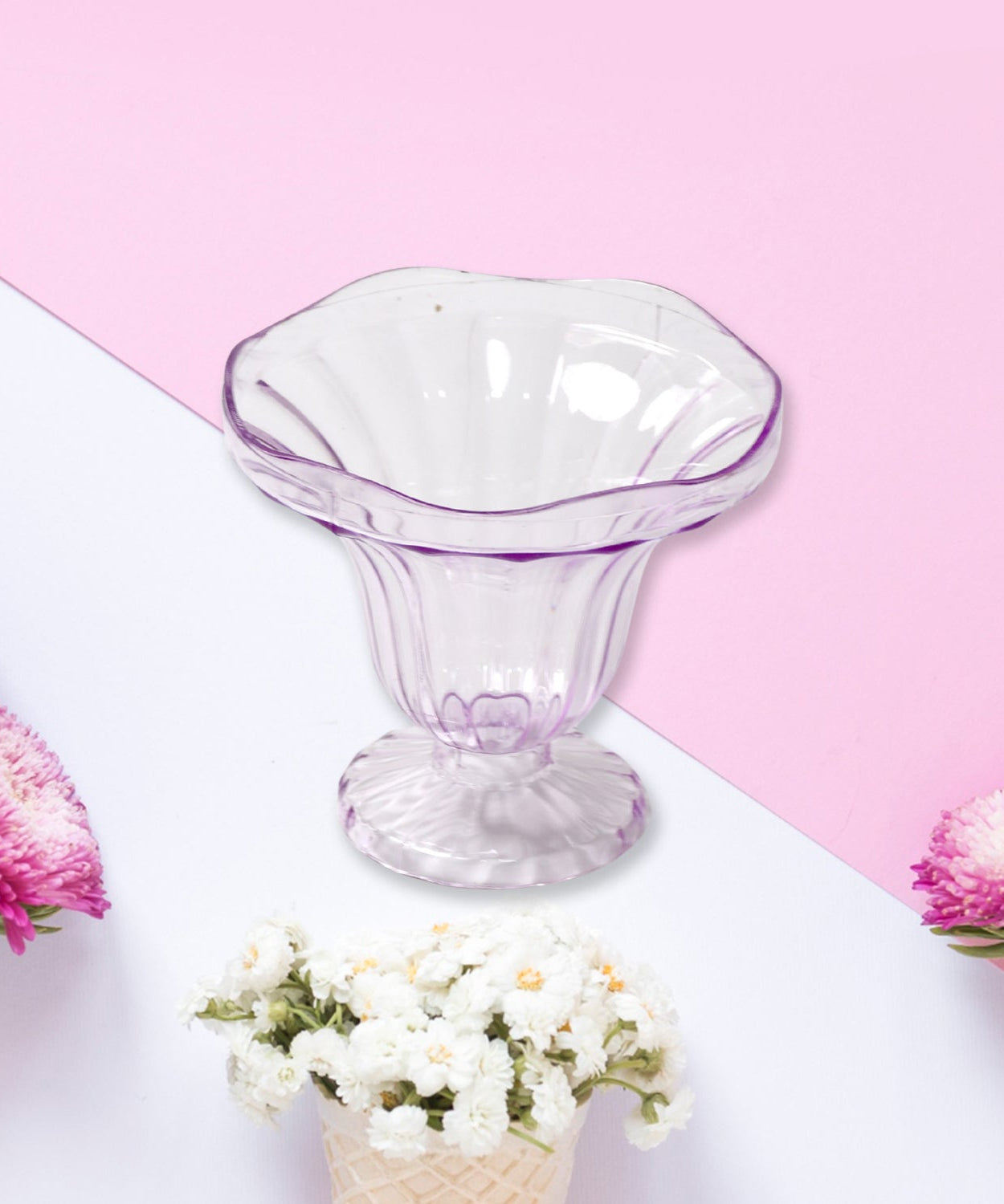 Crystal Plastic Ice-Cream Bowl, Home & Kitchen Serving Platter or Dessert Cup for Sundae, Sweets, Snacks, Fruit, Pudding, Nuts or Dip, Serving Bowls (Crystal Cups, Set of 6)