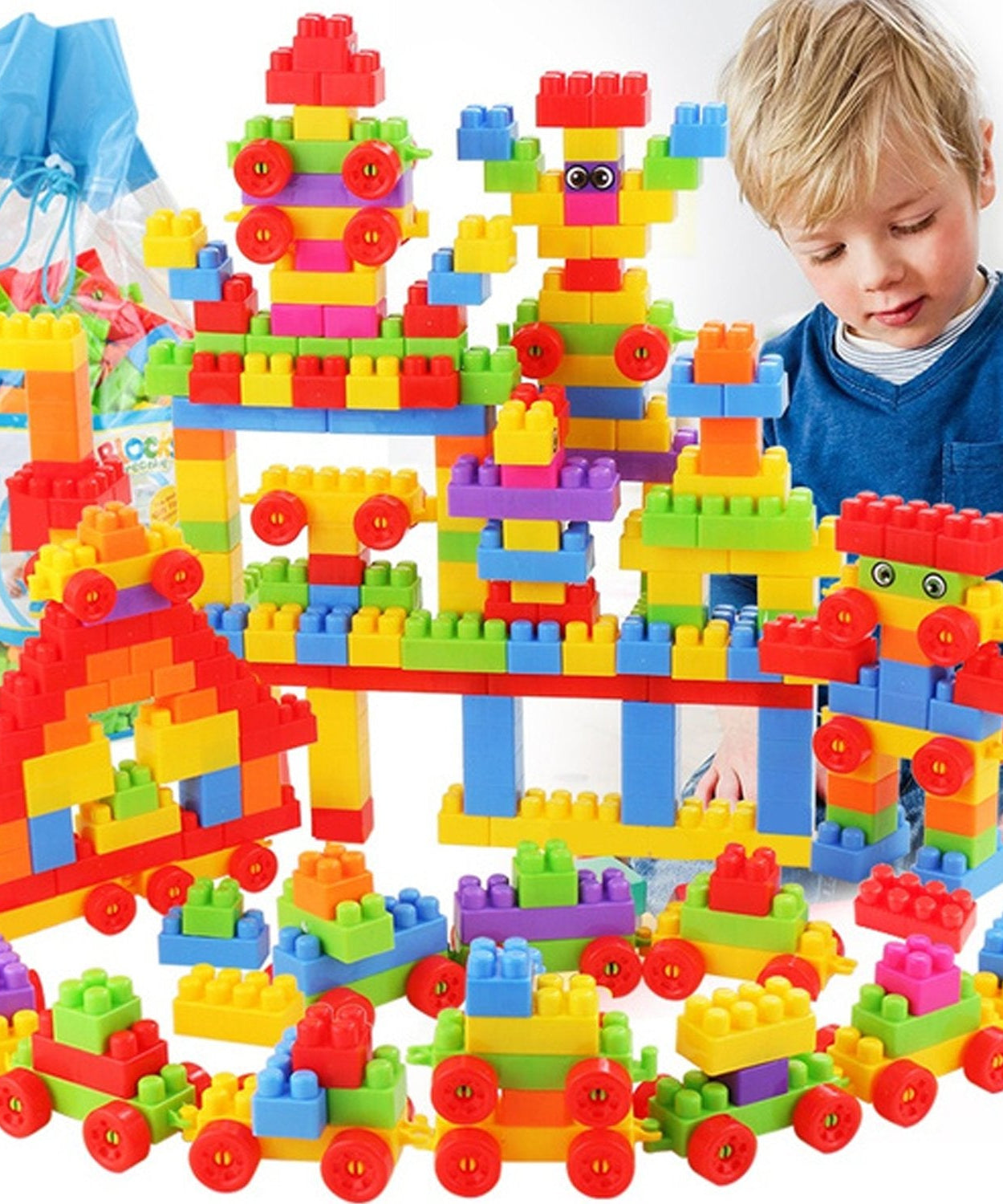 Blocks for kids' house construction, showing a variety of building pieces in a set