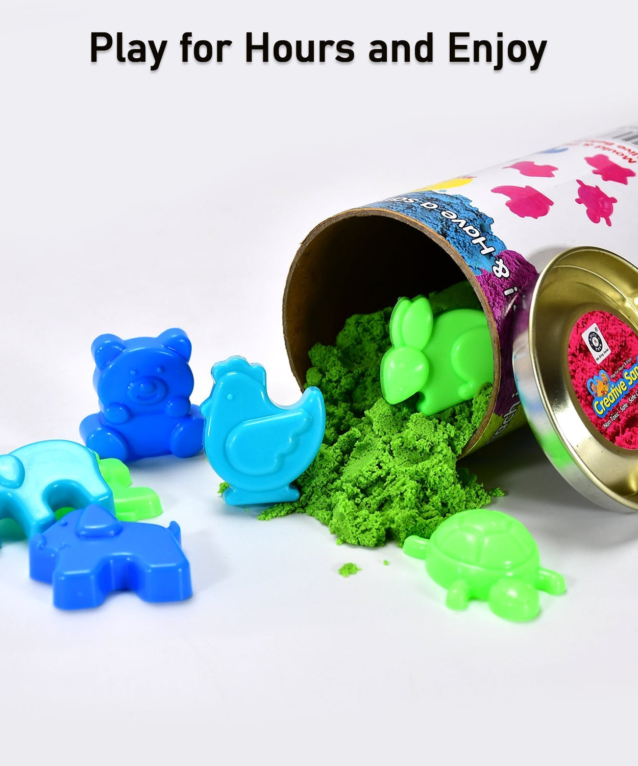 Children molding kinetic sand into shapes.