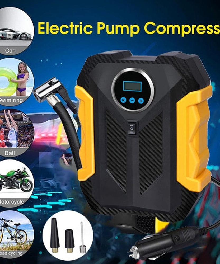 Car and bike tyre air compressor pump with portable design.
