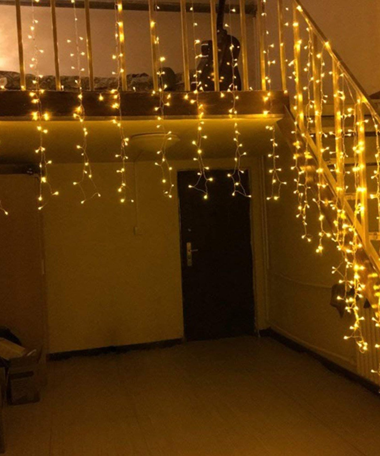 Warm white lights on a glass table