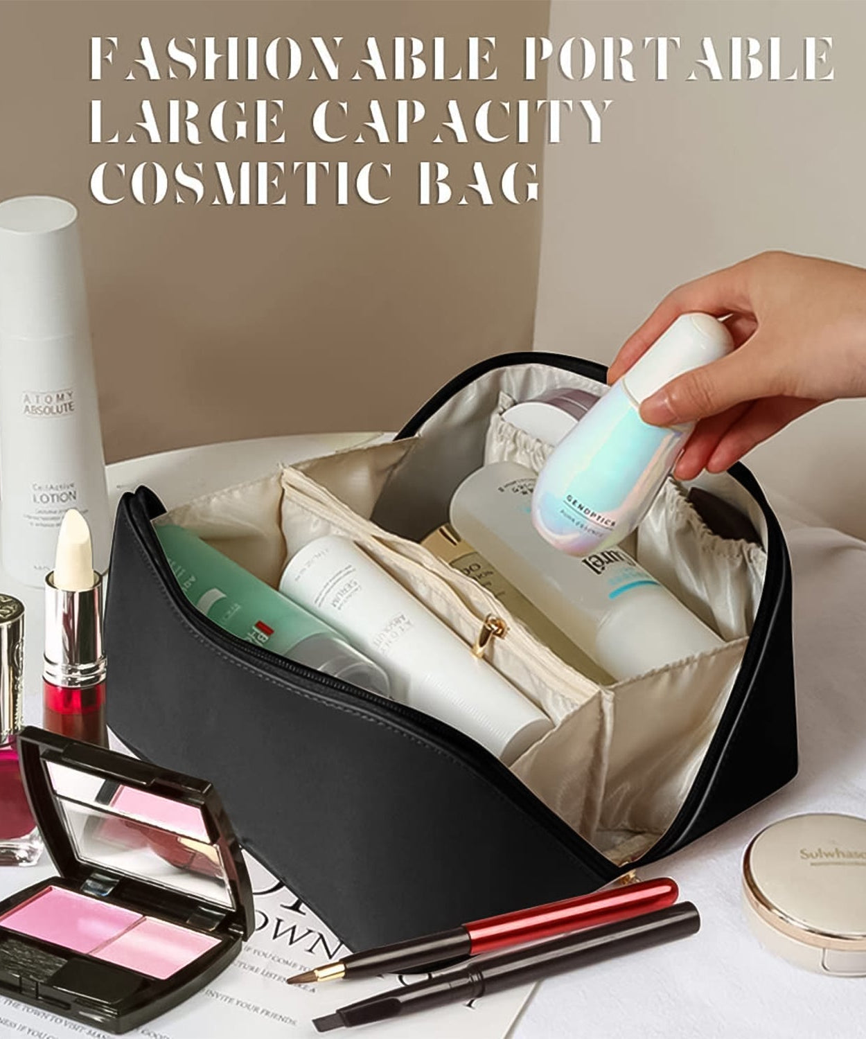 Premium Travel Makeup & Toiletry Organizer Pouch with Zipper & Handle (1 Pc / Mix Color)