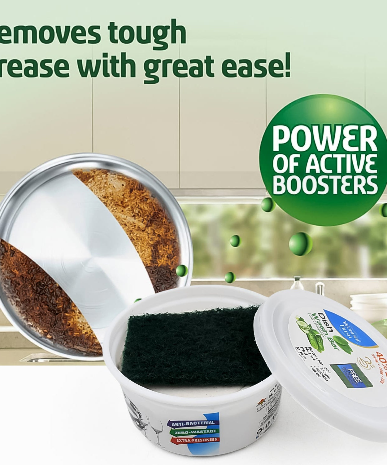 Fresh Mix Flavor Round Dishwash Bar With Super Scrubber Free Complete Dishwashing Solution, Tough Stains Remover (350 Gm)