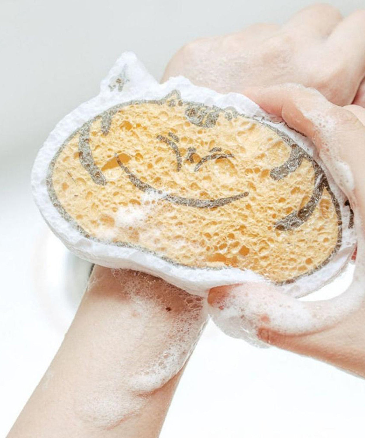 Compressed wood pulp sponge in cartoon design