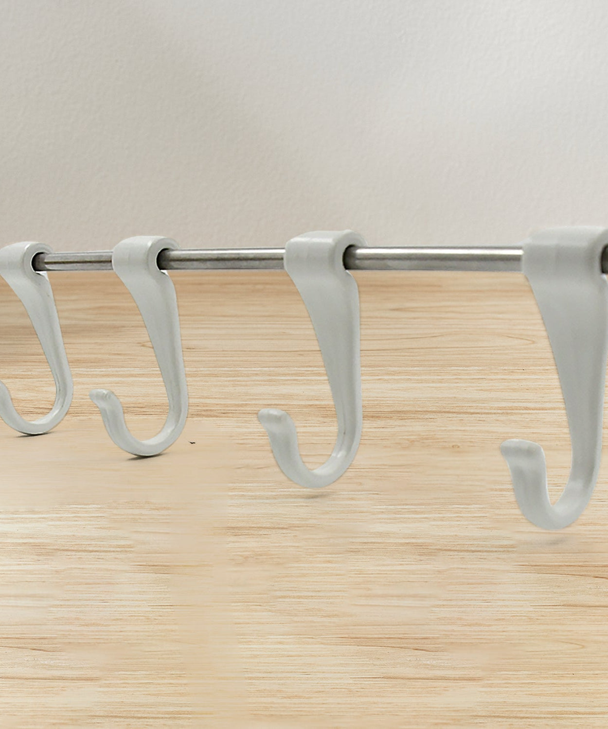 Stainless Steel Utensil Hanger Rail Nail Free Wall Mount with 2 Magic Stickers & 6 Plastic Hooks For Kitchen