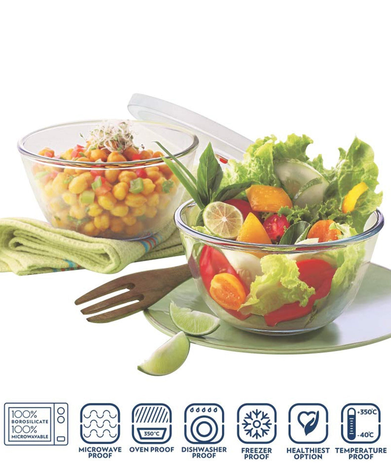 Bista Glass Serving & Mixing Bowls with Plastic Lid | Oven & Microwave Safe & Dishwasher Safe | Scratch Resistant | Transparent | For Household Gift For Birthday (3 Pcs set / 250 ML Approx)