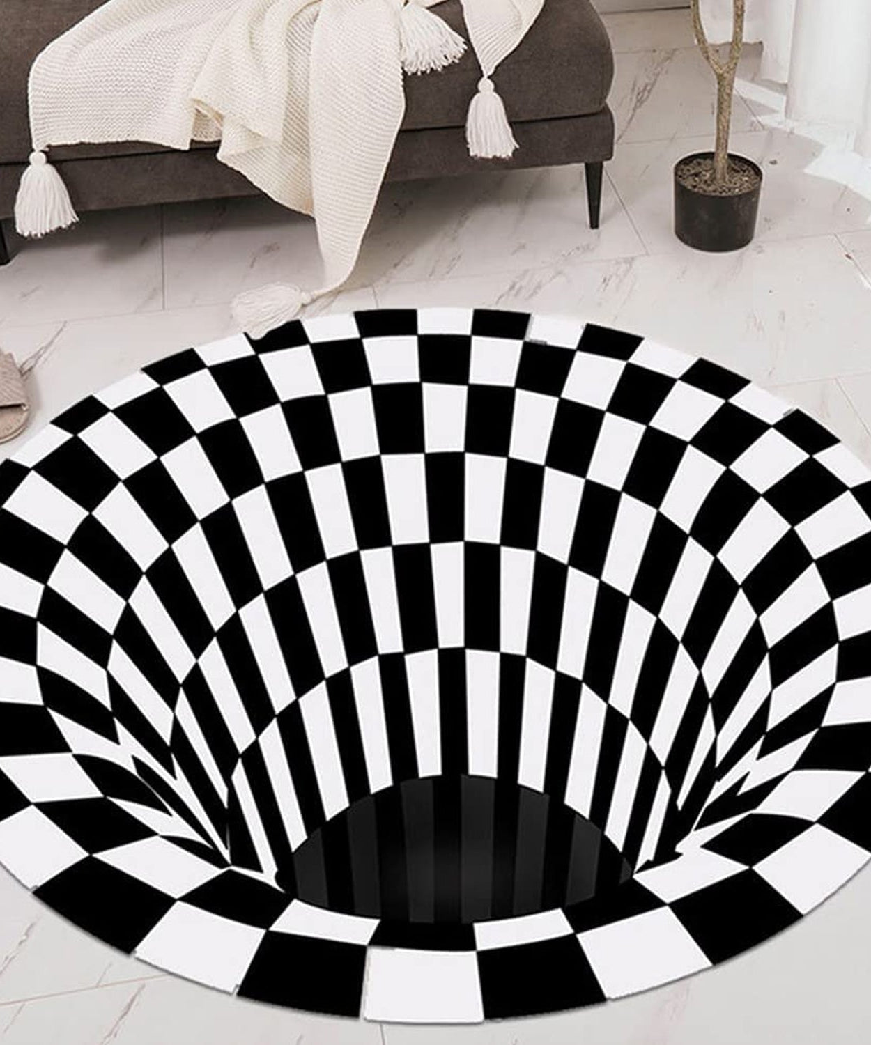 3D Space Round Carpet, Floor Mat Non-Woven Doormat (1 Pc / 78 Cm)