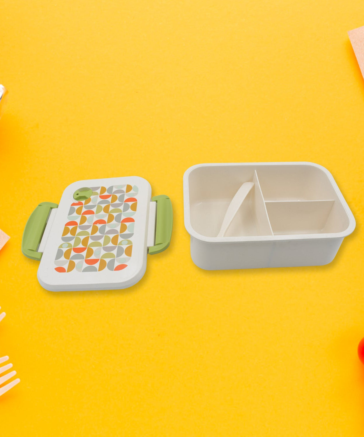 Leak-proof lunch box with 3 sections and included spoon