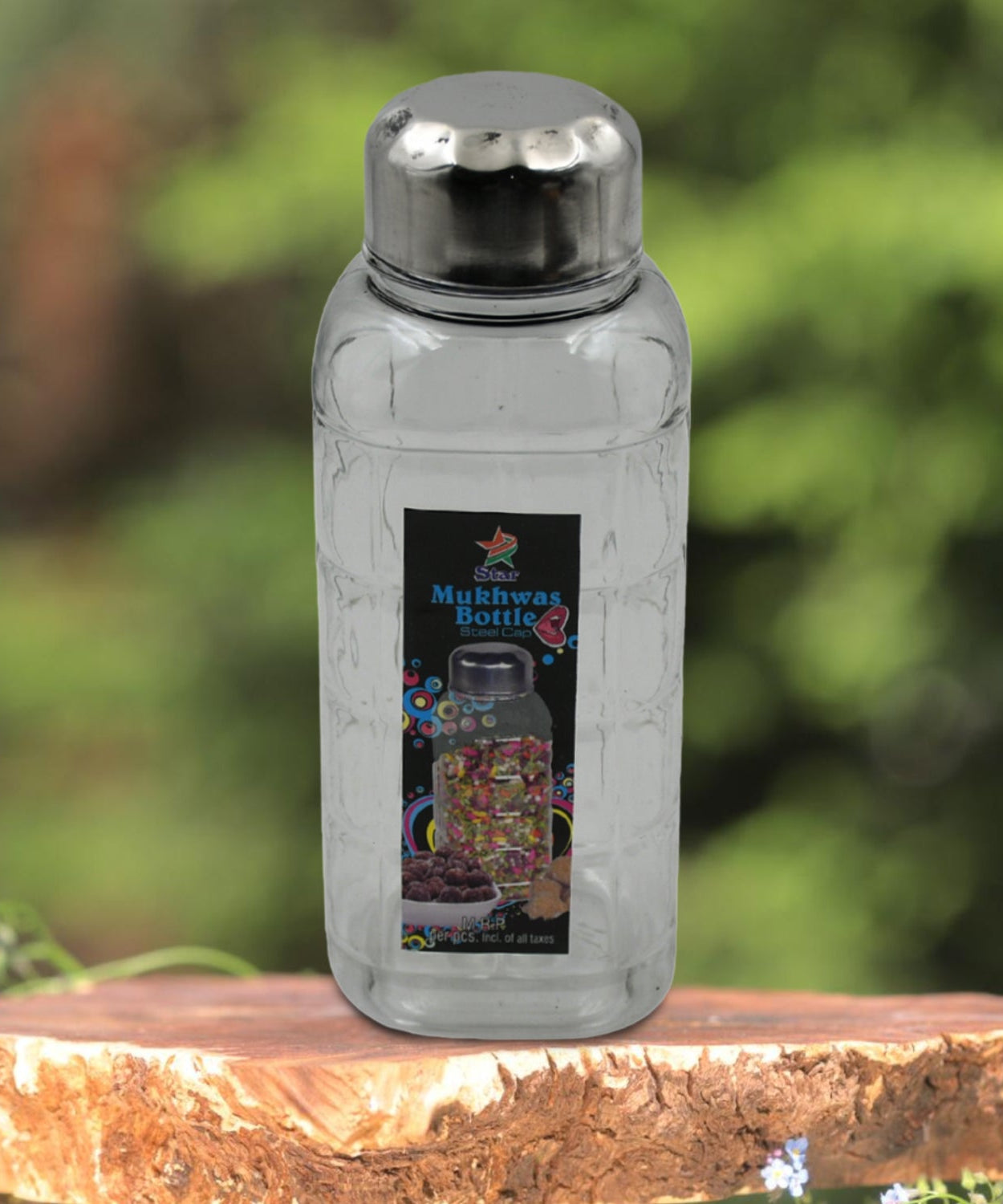 Plastic Transparent Mukhwas Bottle With Steel Cap / Mouth Freshener / Dryfruits Multipurpose Air Tight and BPA Free Kitchen Storage Bottle (1 Pc)