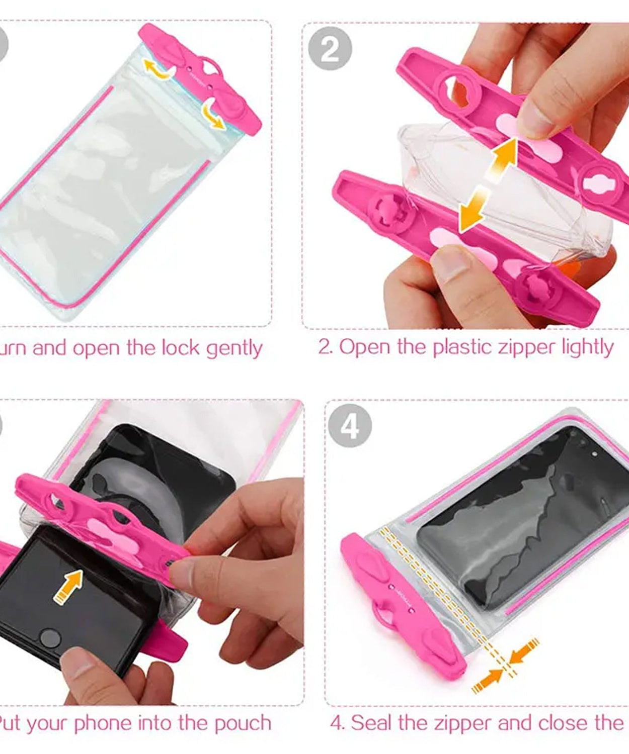 Waterproof pouch with zip lock for mobile phones, provides secure protection underwater.