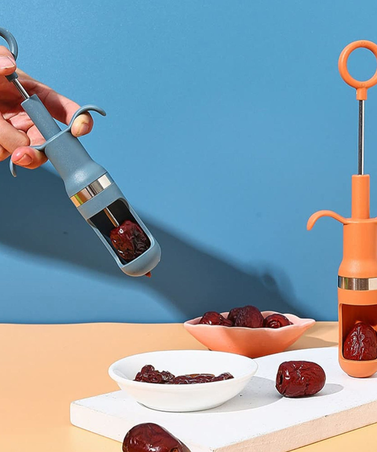 One-hand operation cherry pitter, ideal for quick and easy fruit stone removal.
